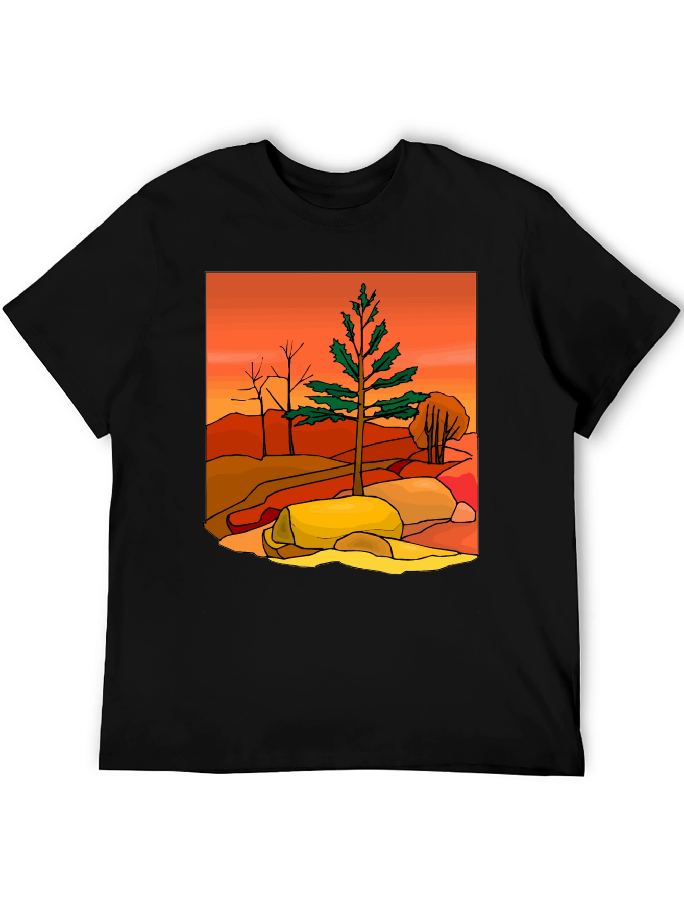 Nature Landscape Graphic Tee - Black