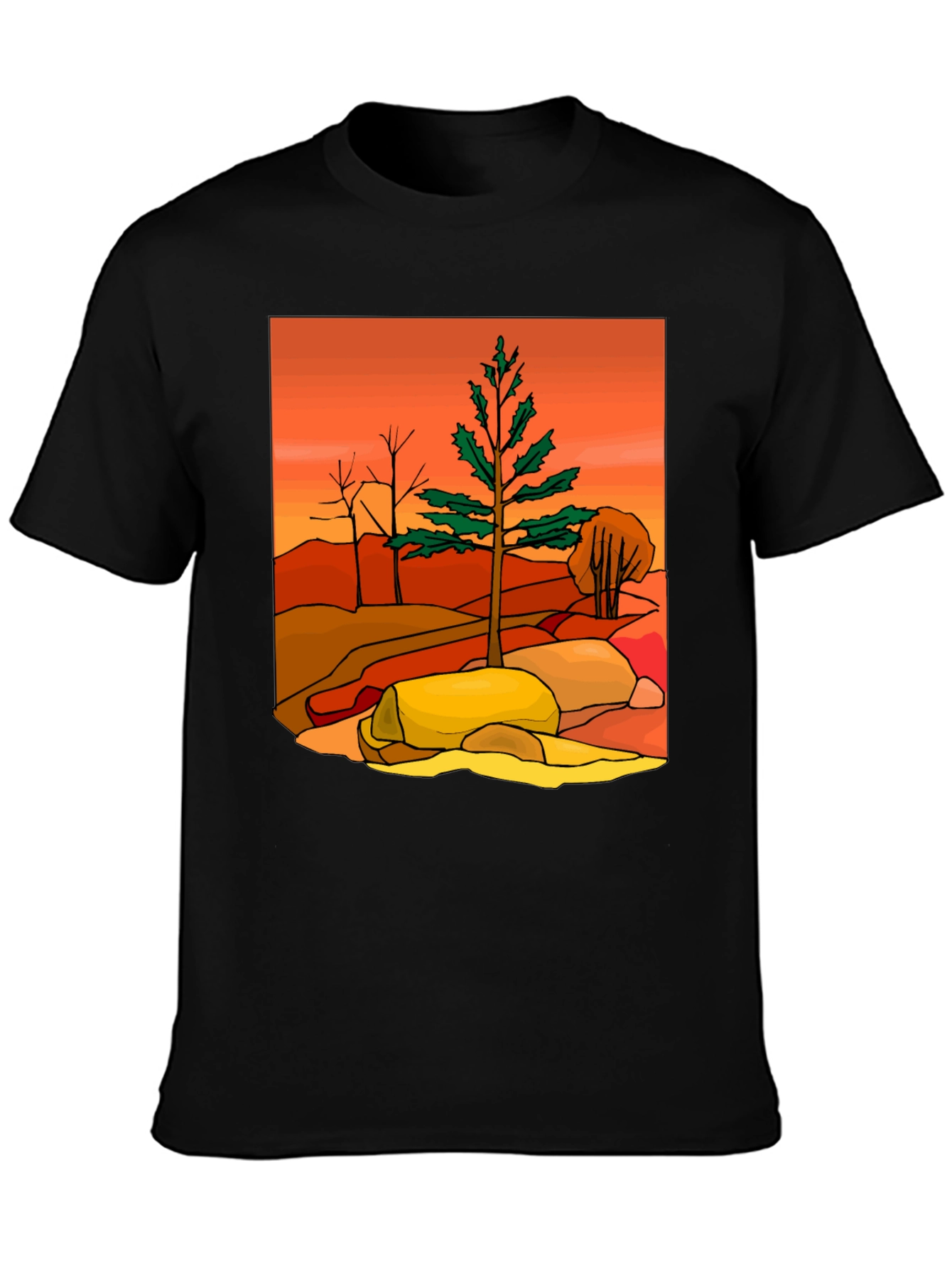 Nature Landscape Graphic Tee - Black
