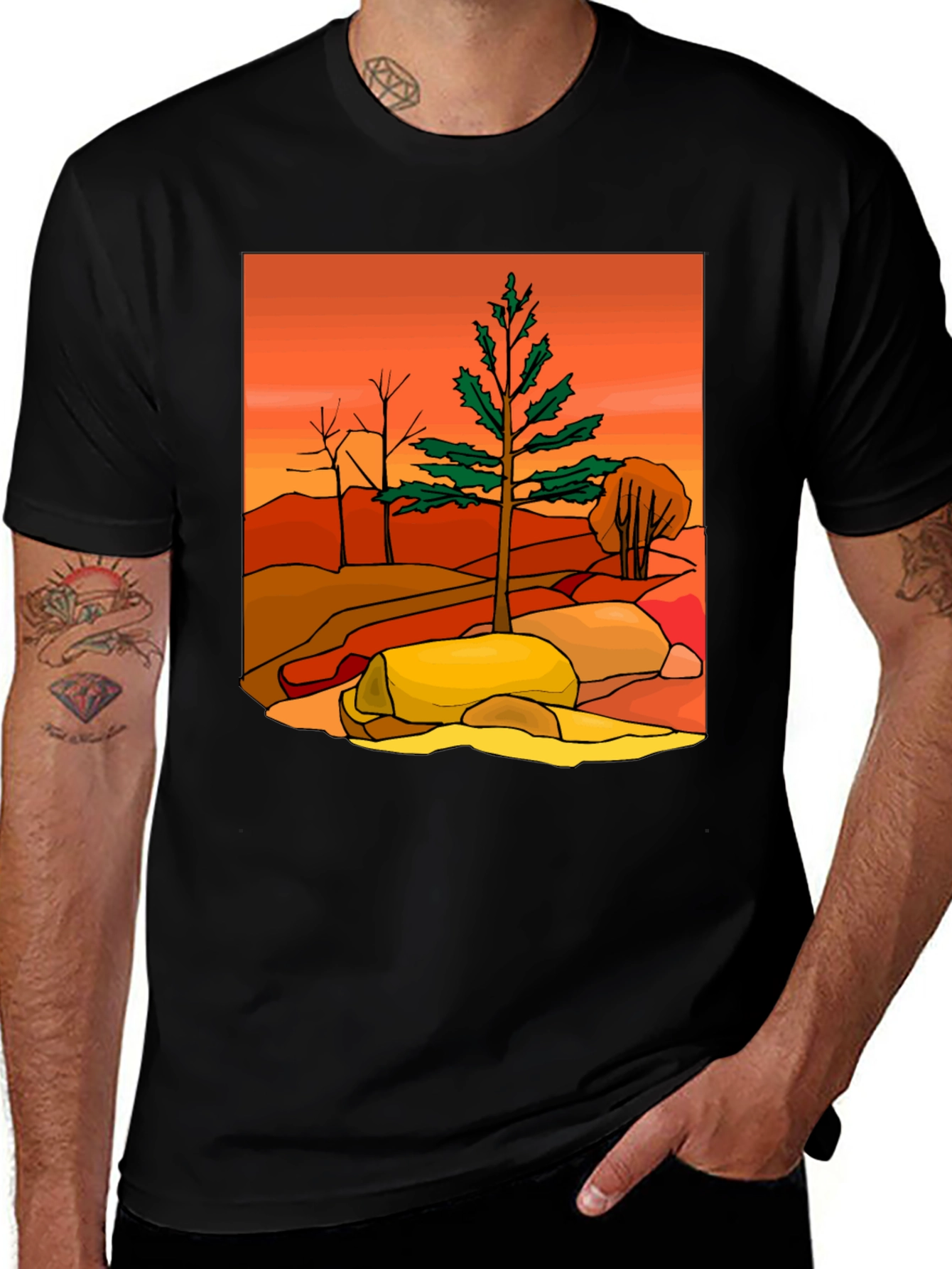Nature Landscape Graphic Tee - Black