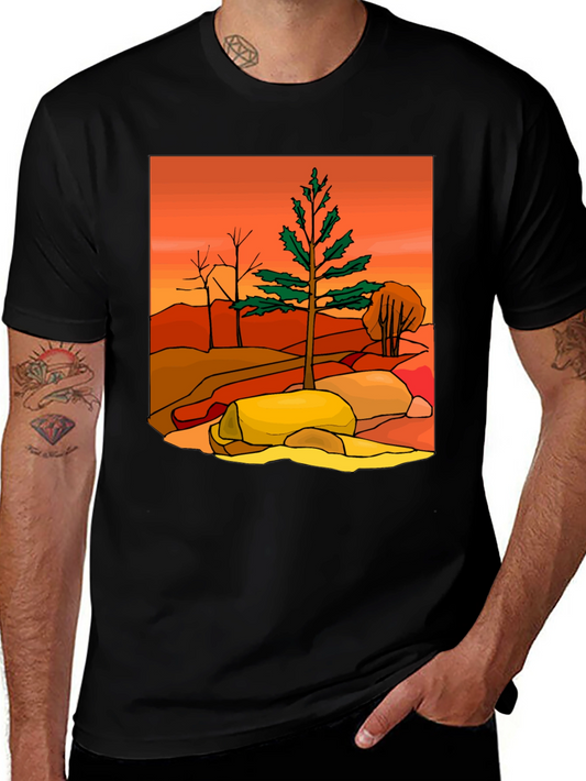 Nature Landscape Graphic Tee - Black