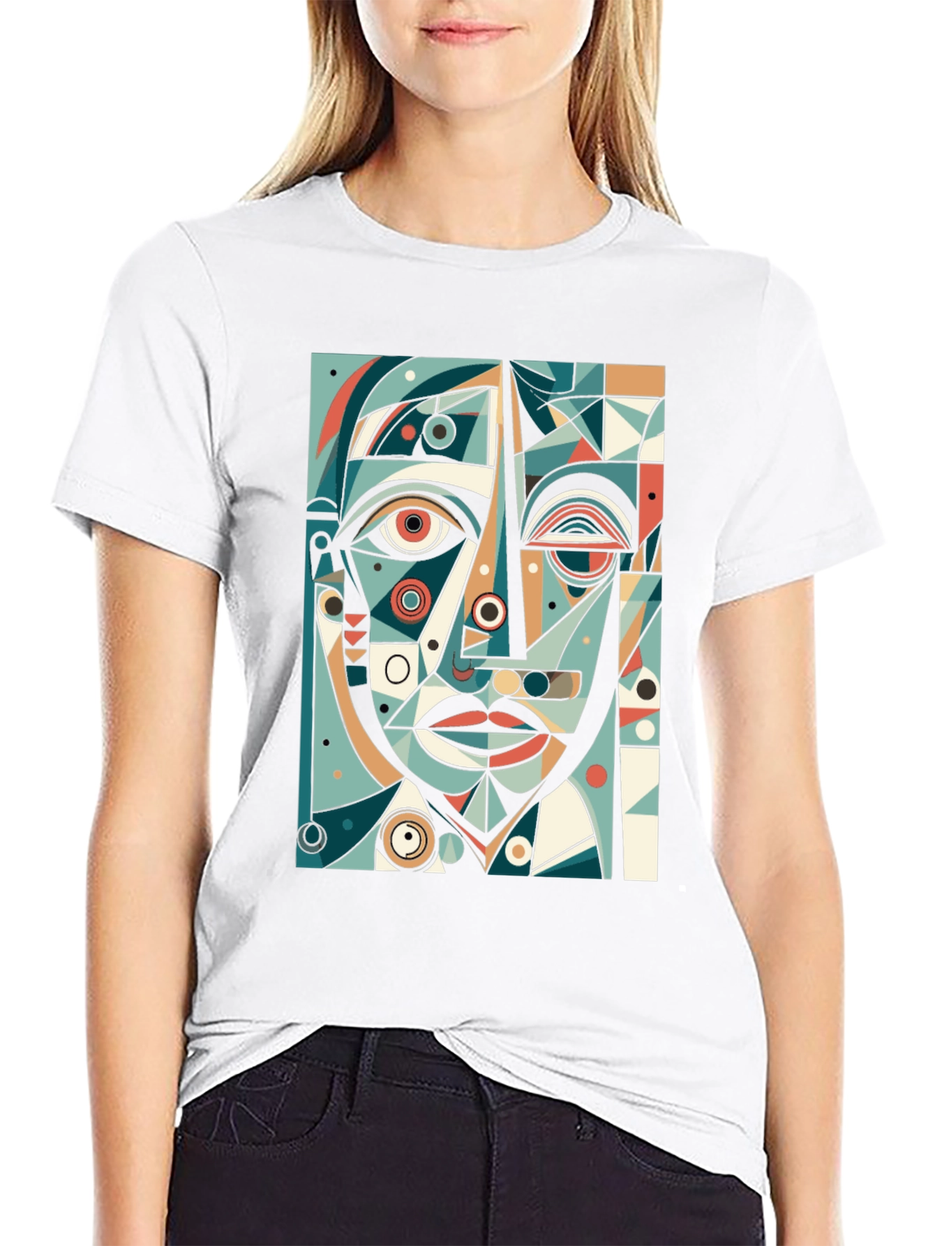 Abstract Geometric Face Graphic Tee - Black