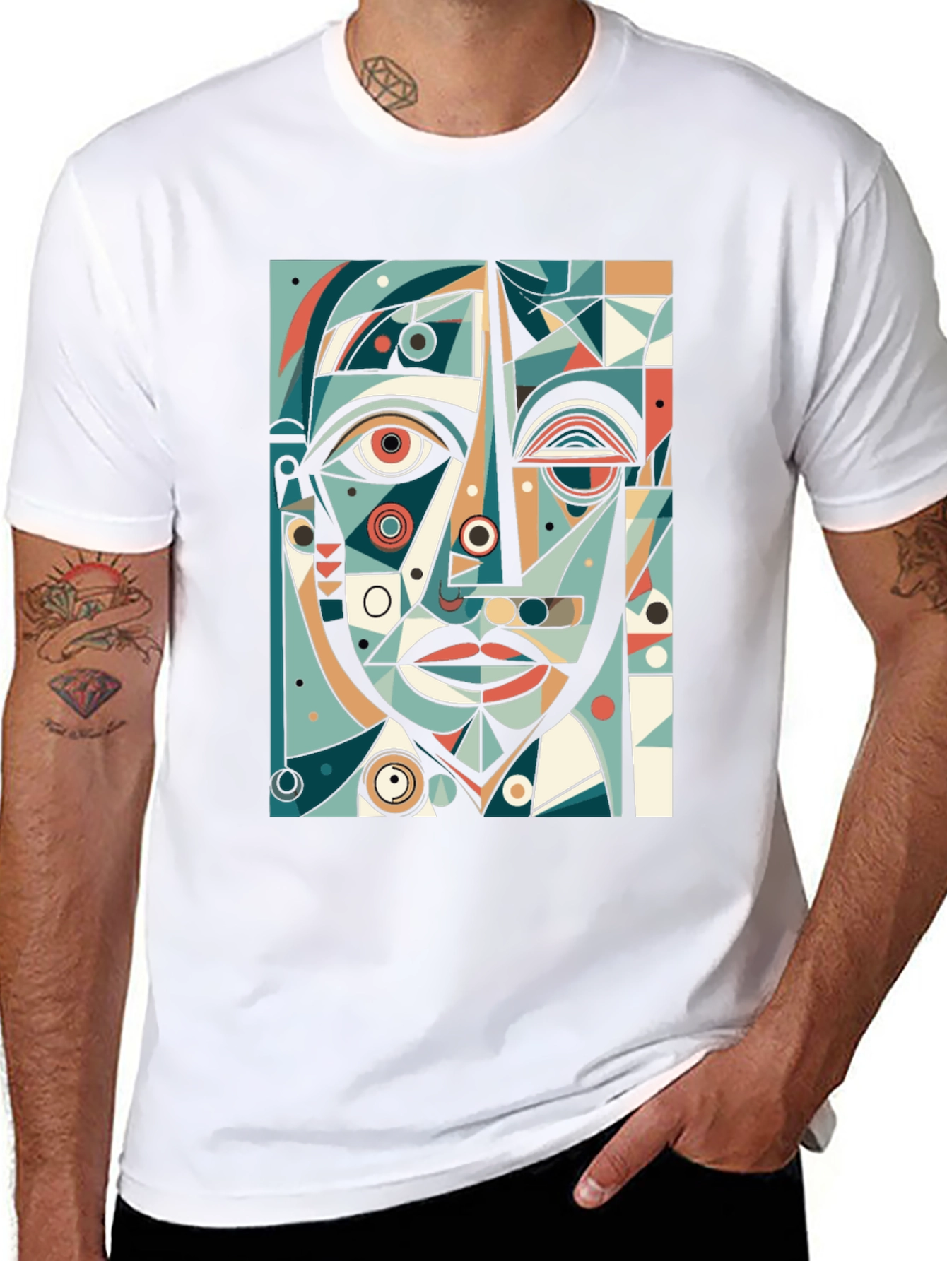 Abstract Geometric Face Graphic Tee - Black