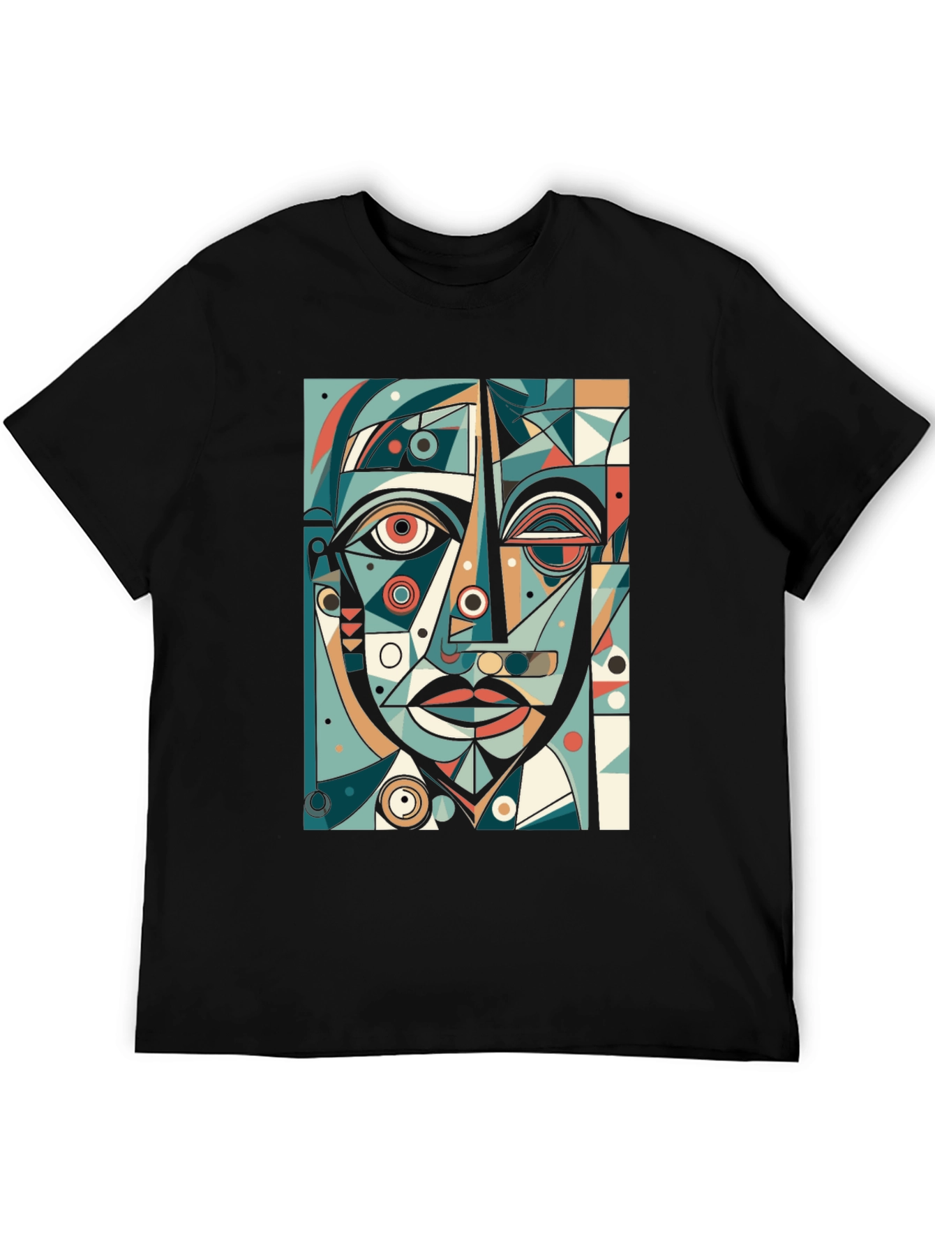 Abstract Geometric Face Graphic Tee - Black