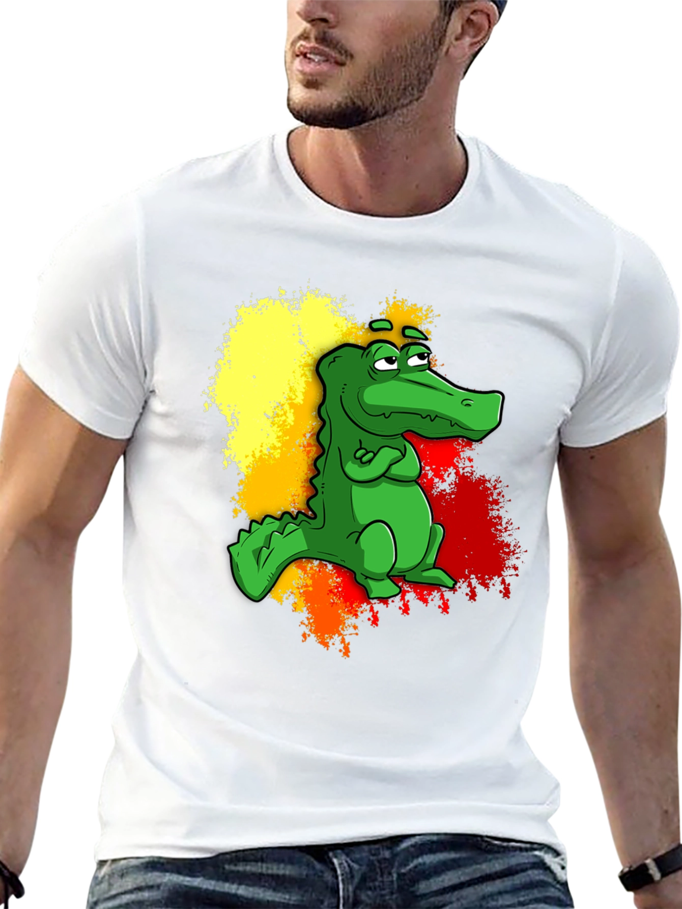 Cartoon Alligator Graphic Tee - Mens Black T-Shirt