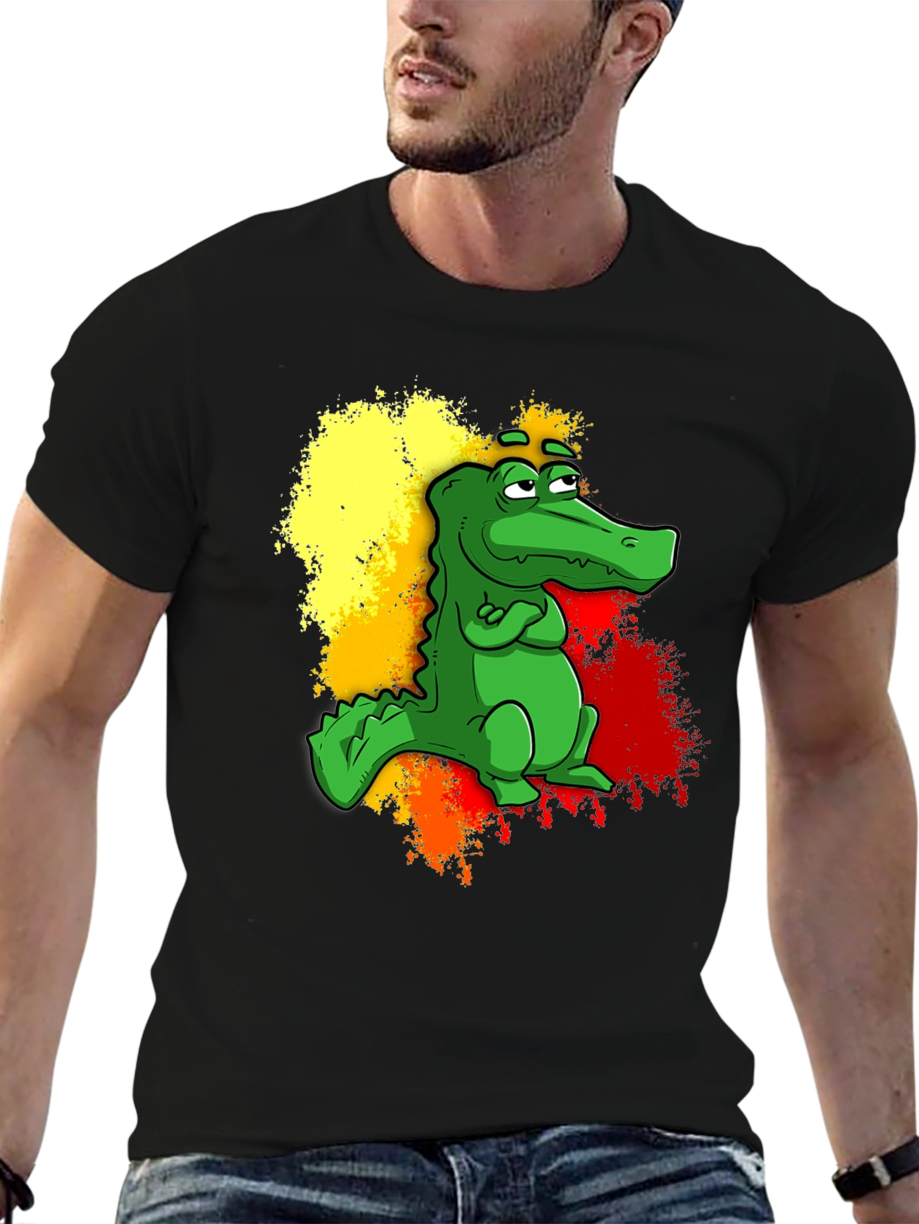 Cartoon Alligator Graphic Tee - Mens Black T-Shirt