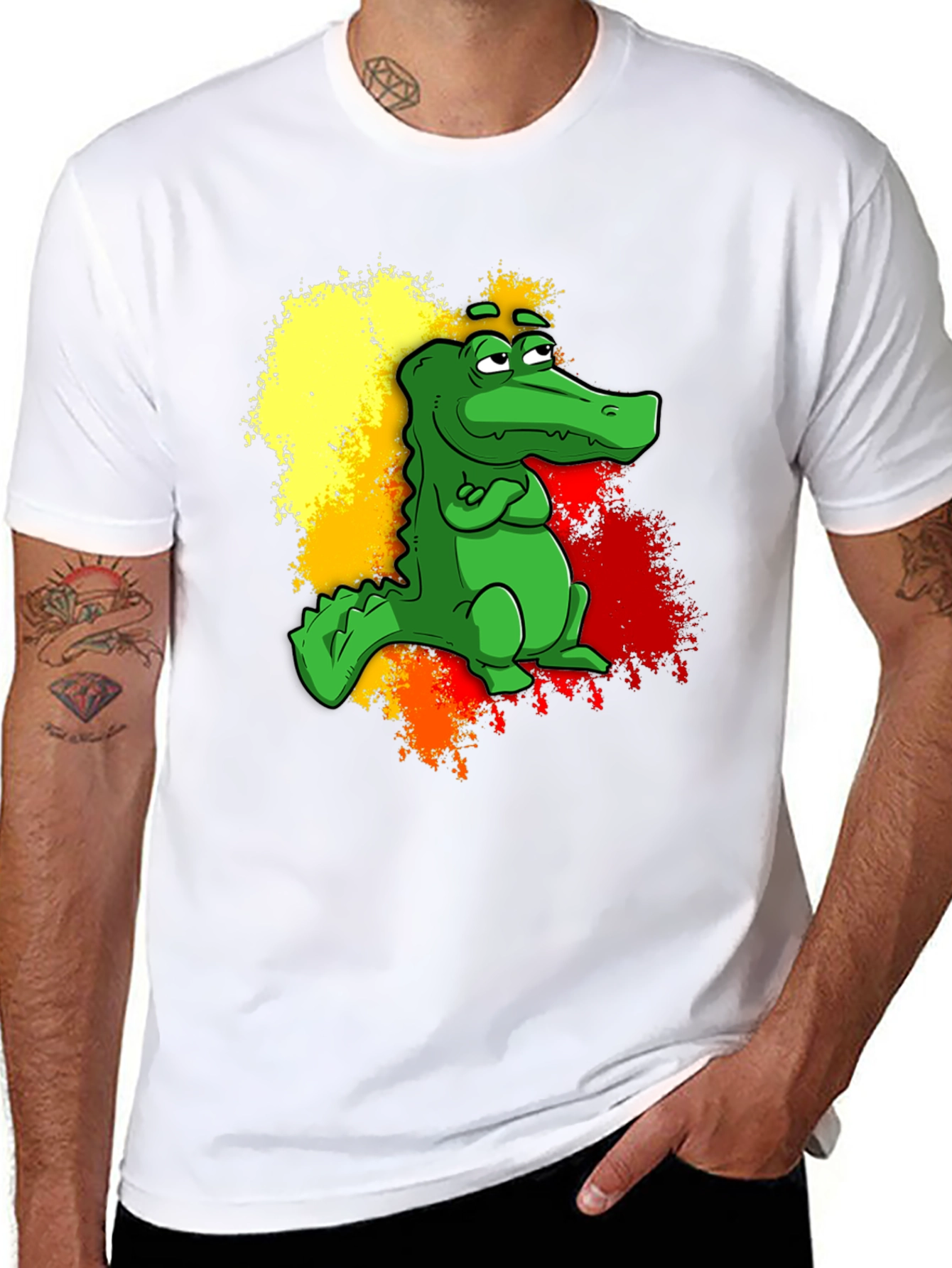 Cartoon Alligator Graphic Tee - Mens Black T-Shirt