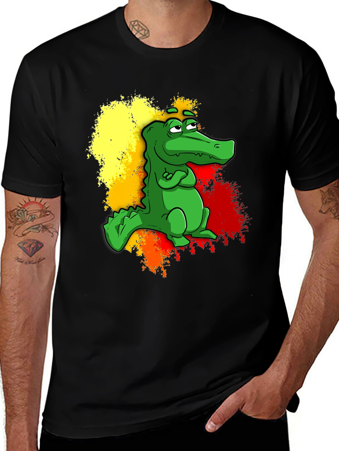 Cartoon Alligator Graphic Tee - Mens Black T-Shirt