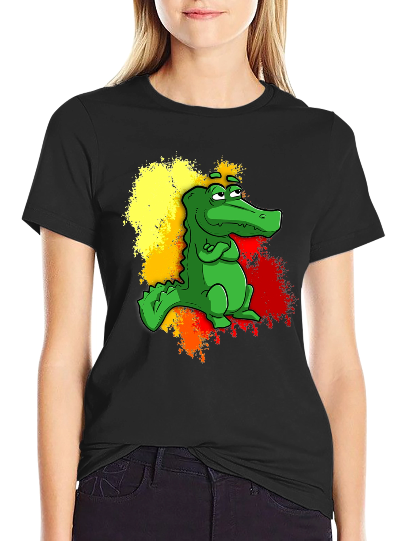 Cartoon Alligator Graphic Tee - Mens Black T-Shirt