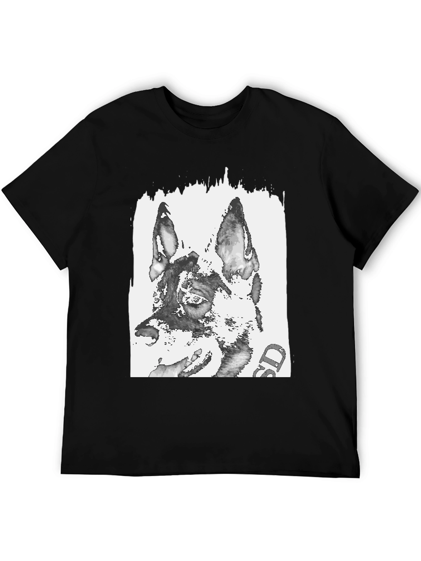 German Shepherd Print Black T-Shirt