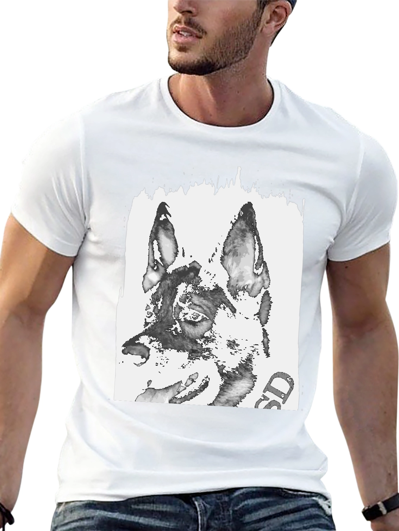 German Shepherd Print Black T-Shirt