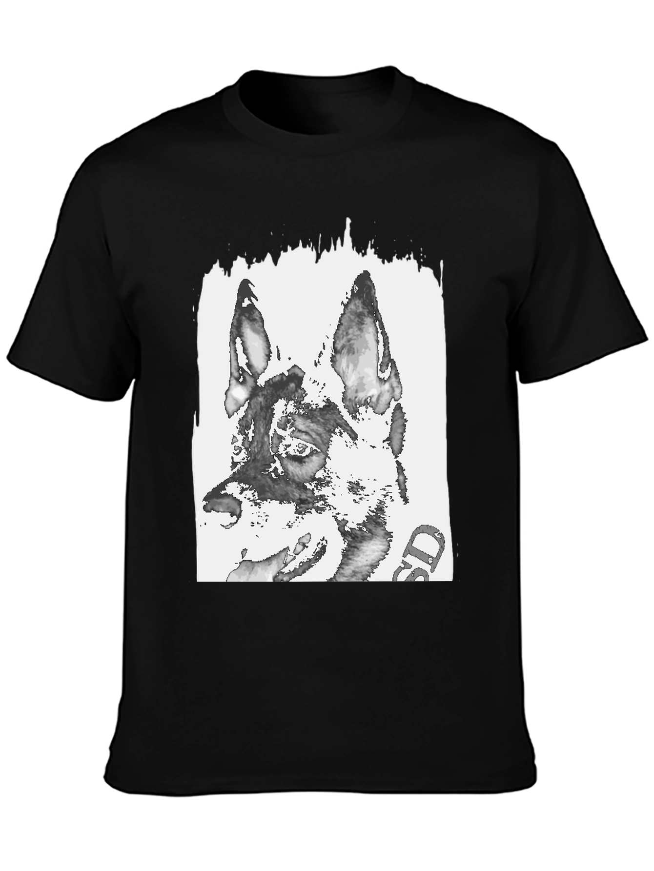 German Shepherd Print Black T-Shirt