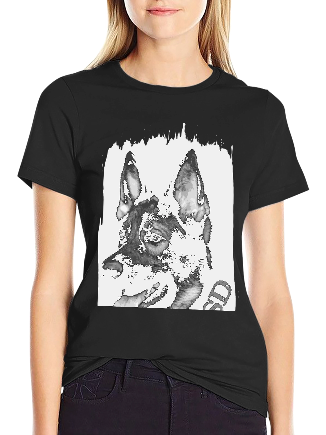 German Shepherd Print Black T-Shirt