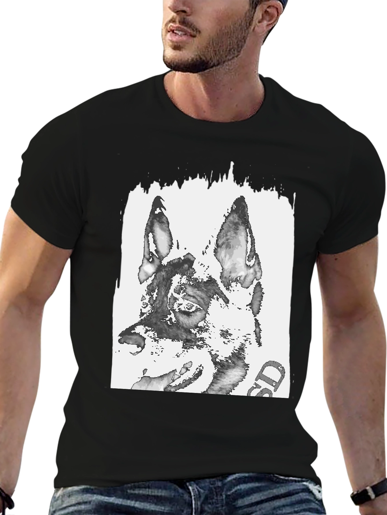German Shepherd Print Black T-Shirt
