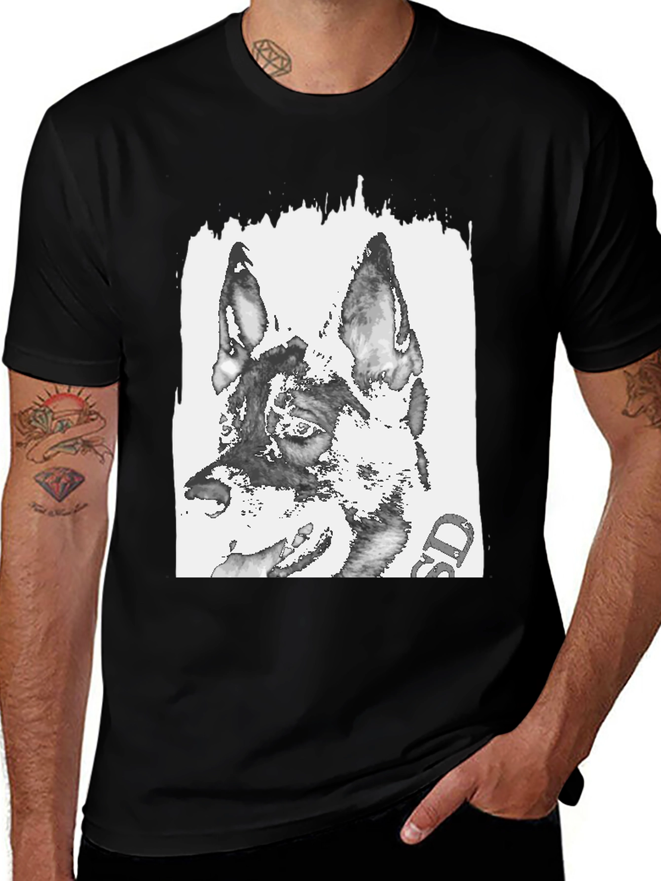 German Shepherd Print Black T-Shirt