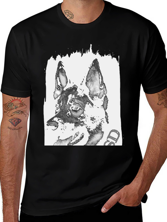 German Shepherd Print Black T-Shirt