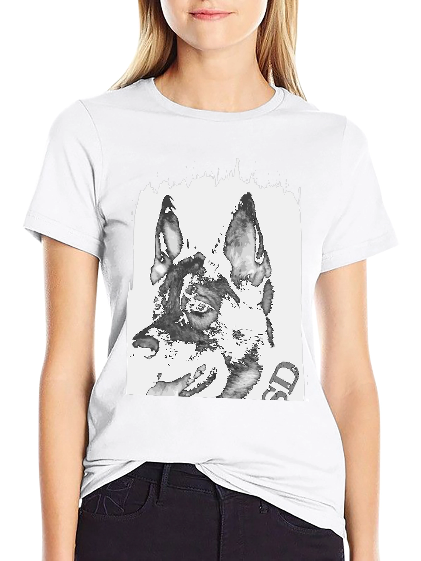 German Shepherd Print Black T-Shirt