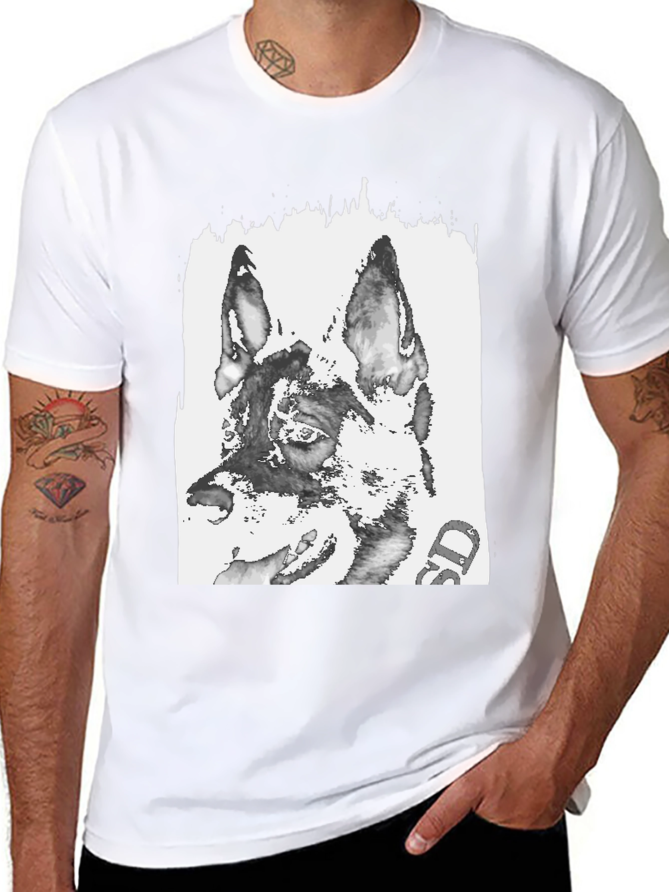 German Shepherd Print Black T-Shirt