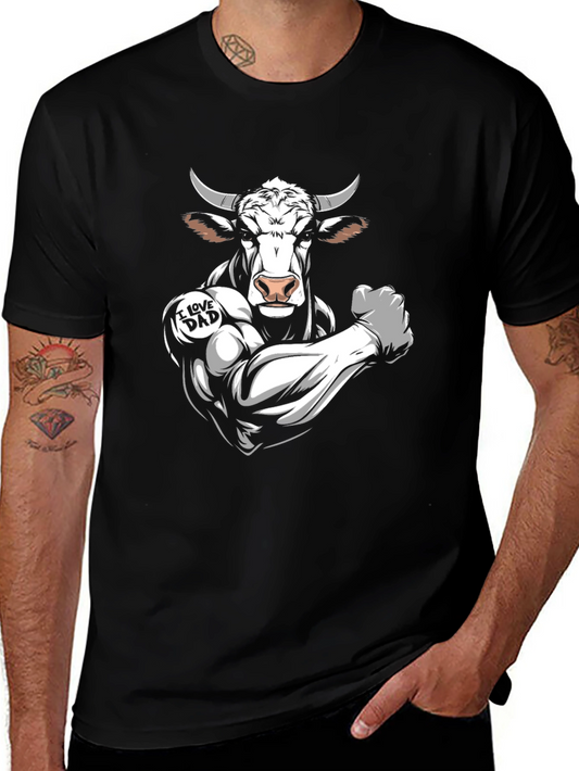I Love Dad Bull Graphic Tee - Black Cotton T-Shirt