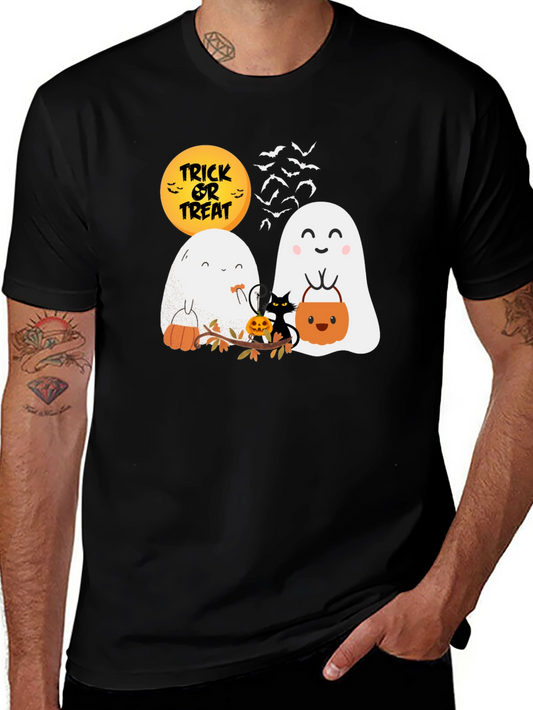 Halloween Ghost & Cat Graphic T-Shirt