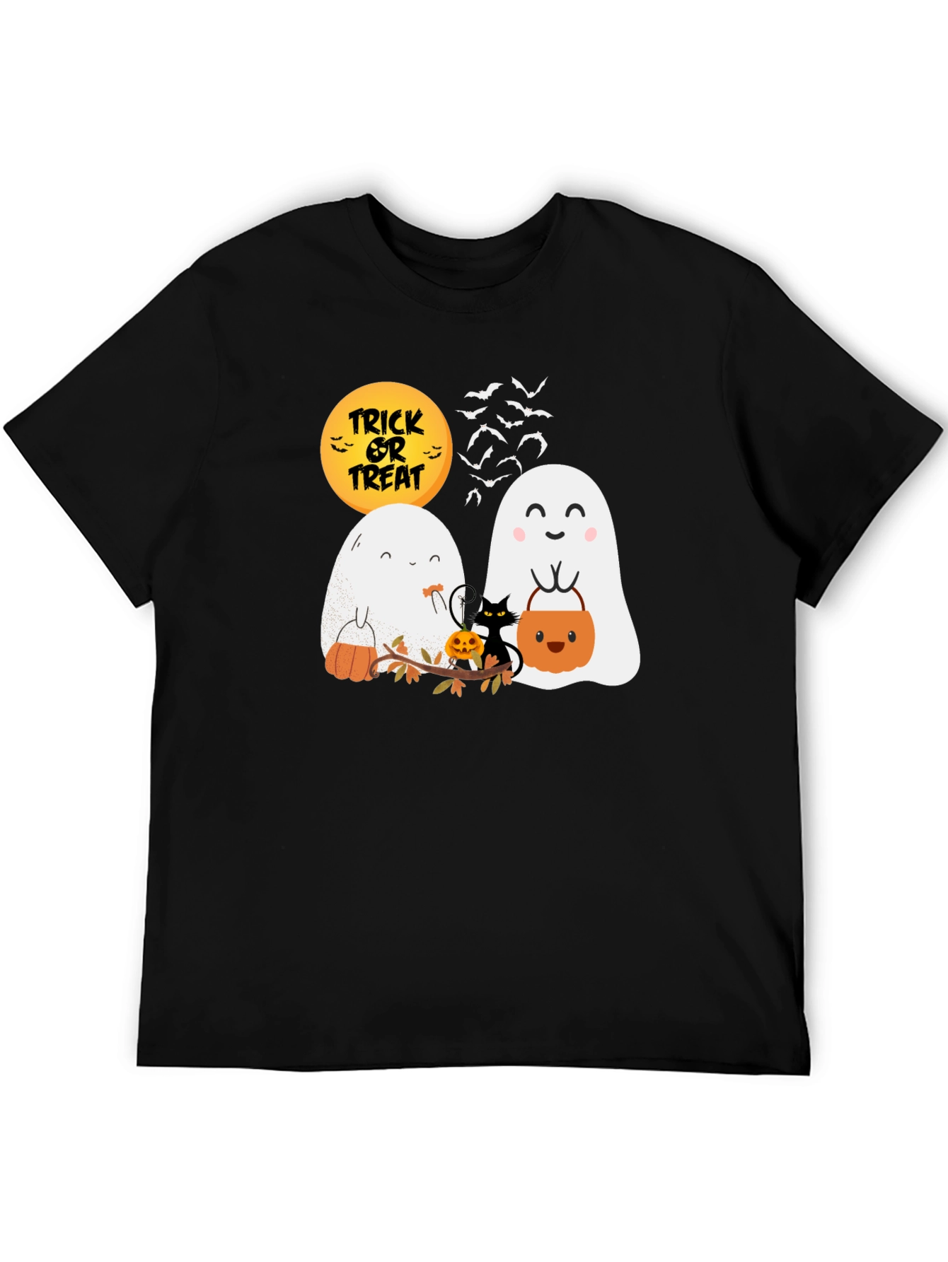 Halloween Ghost & Cat Graphic T-Shirt