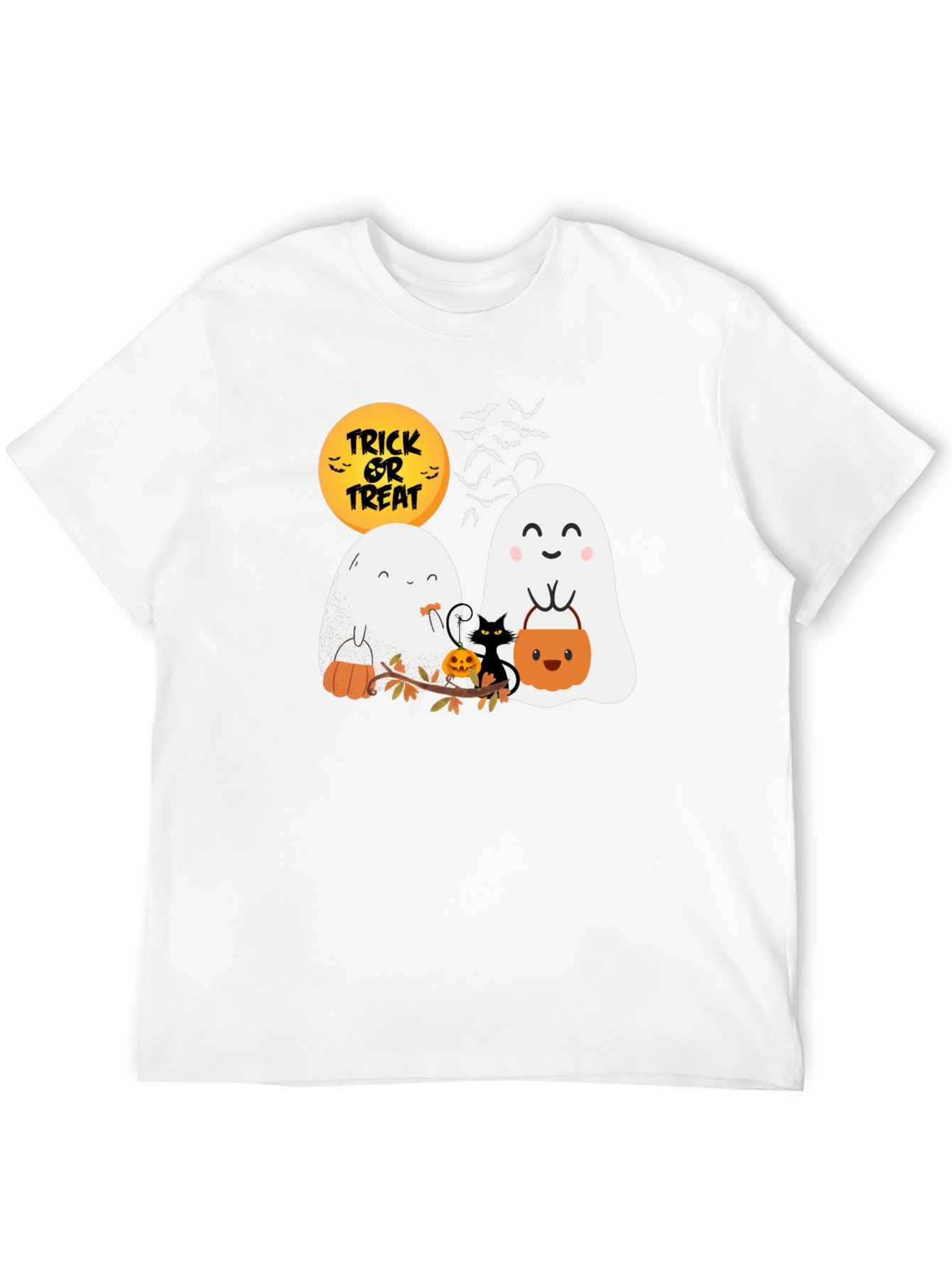 Halloween Ghost & Cat Graphic T-Shirt