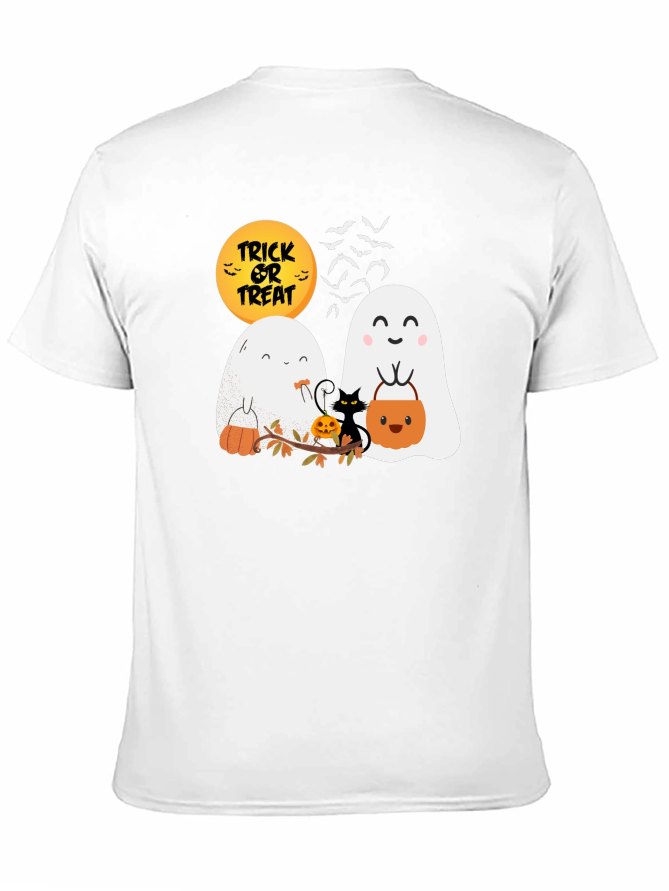 Halloween Ghost & Cat Graphic T-Shirt