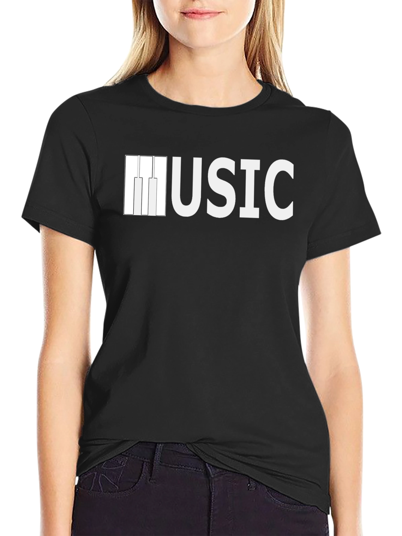 Music Piano Keys Graphic Tee - Black T-Shirt