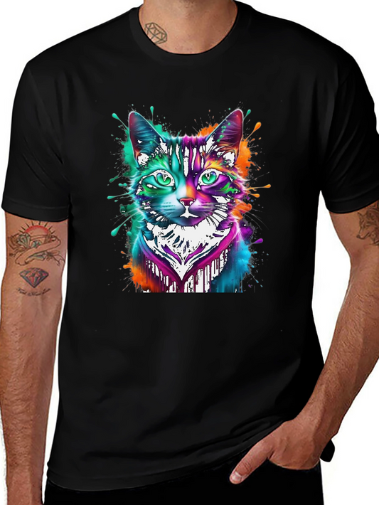 Colorful Cat T-Shirt - Artistic Feline Design