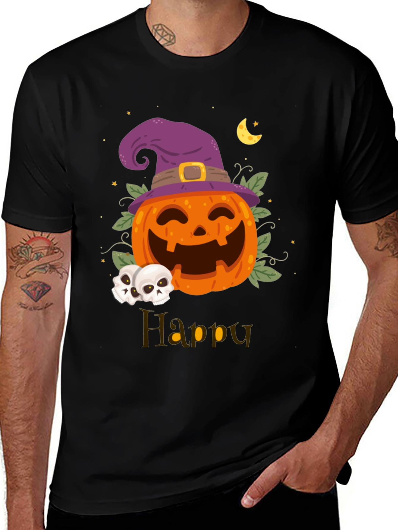 Happy Halloween Pumpkin Witch Hat Graphic T-Shirt