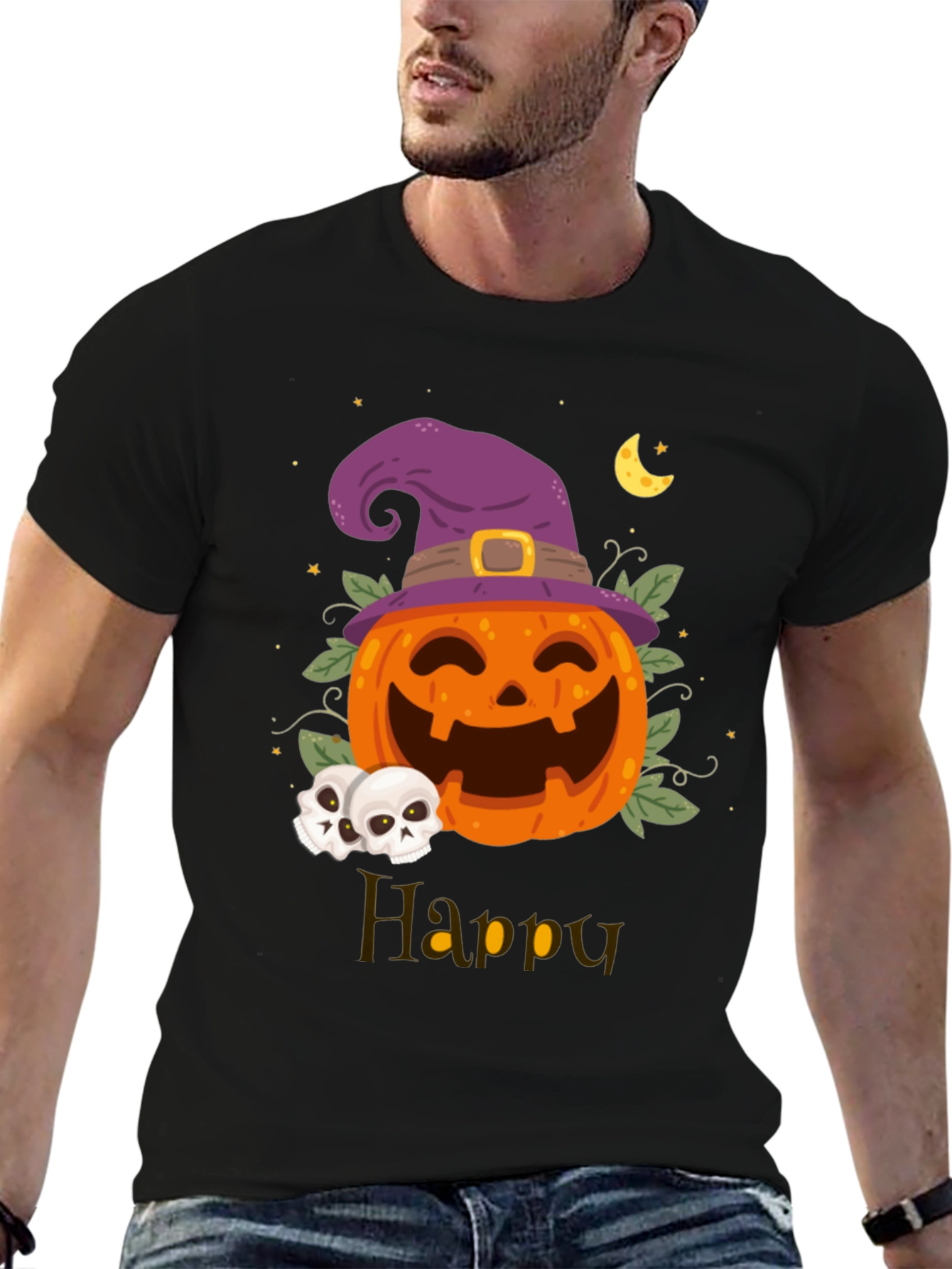 Happy Halloween Pumpkin Witch Hat Graphic T-Shirt