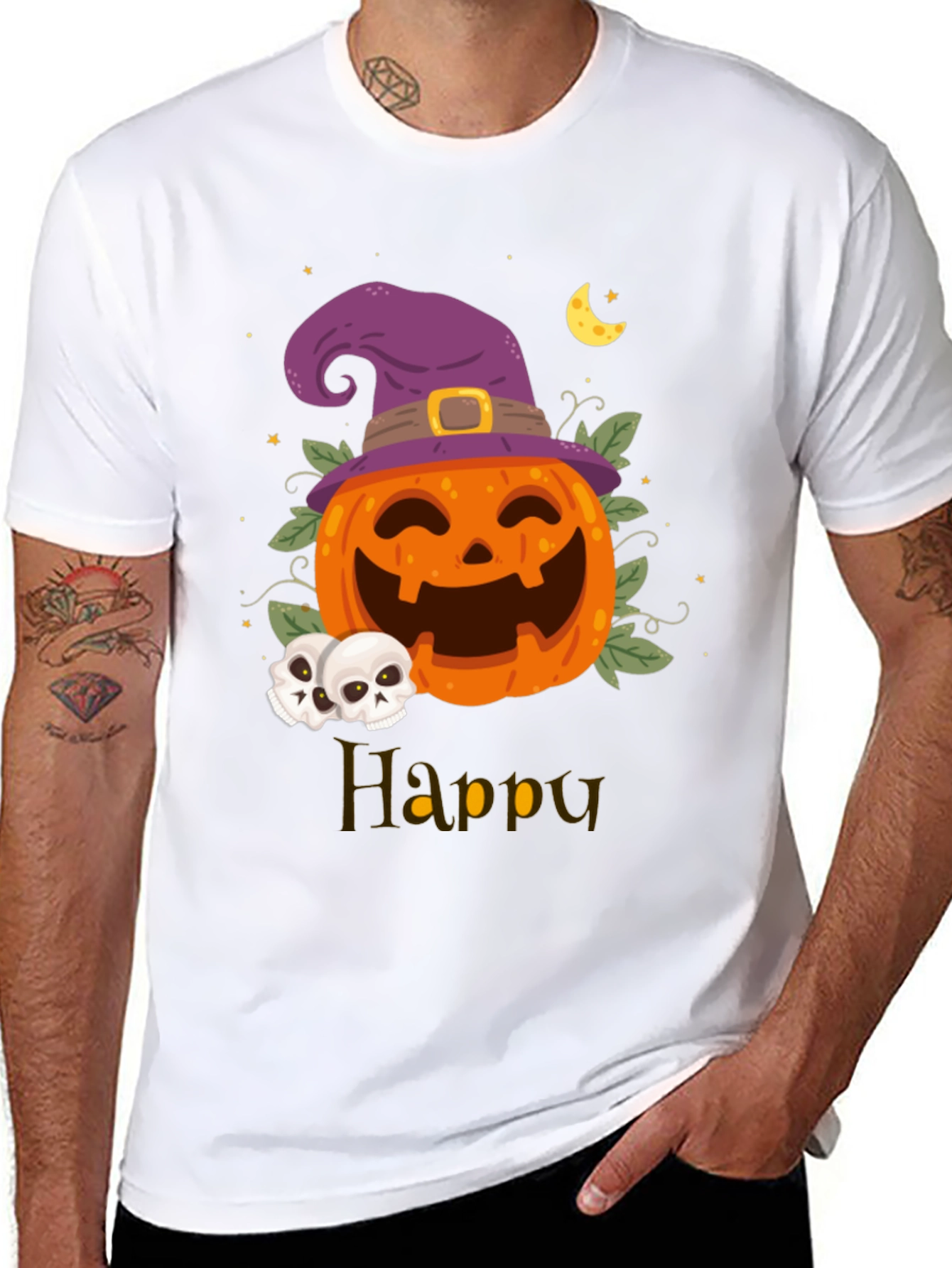 Happy Halloween Pumpkin Witch Hat Graphic T-Shirt