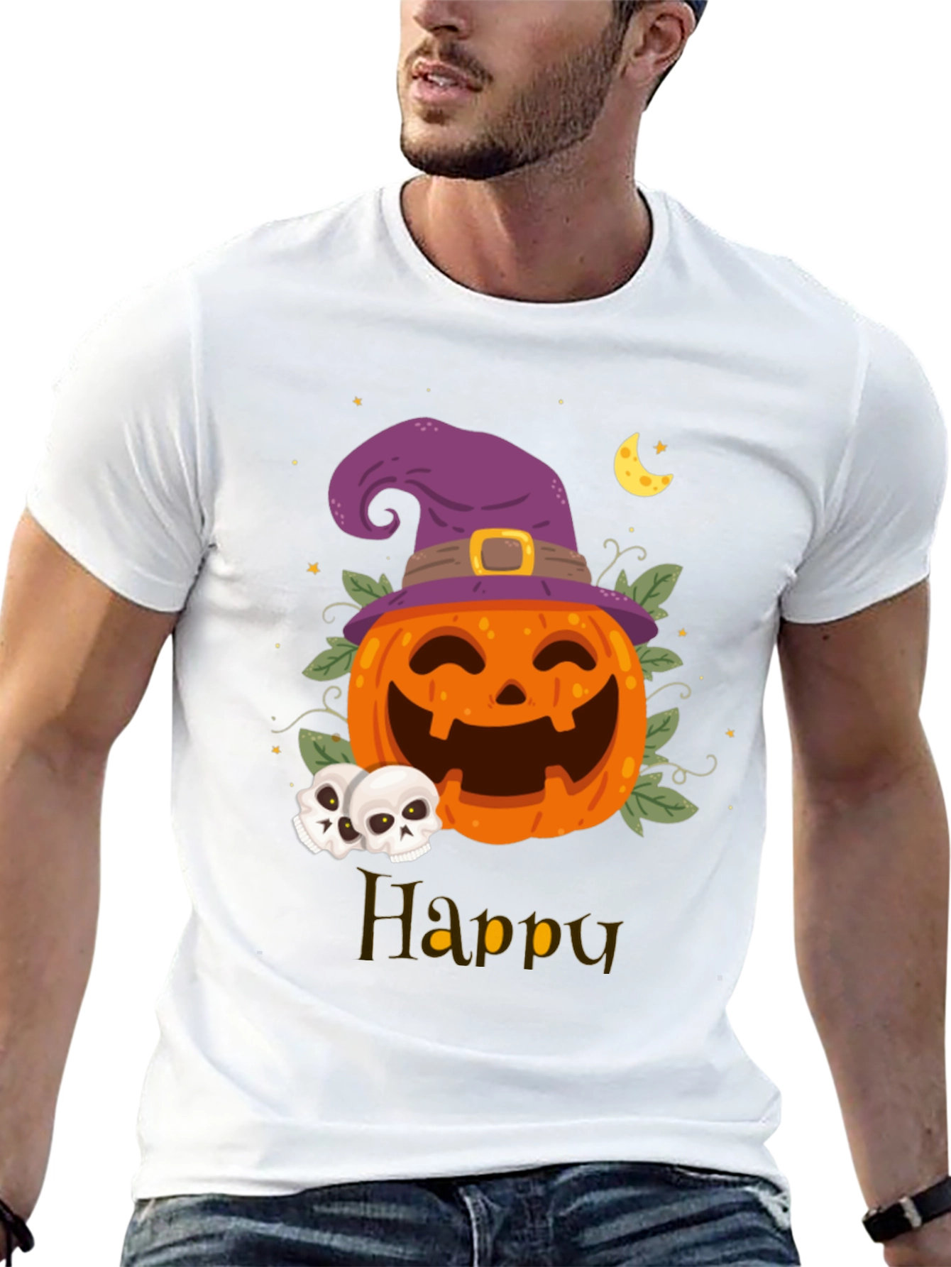 Happy Halloween Pumpkin Witch Hat Graphic T-Shirt