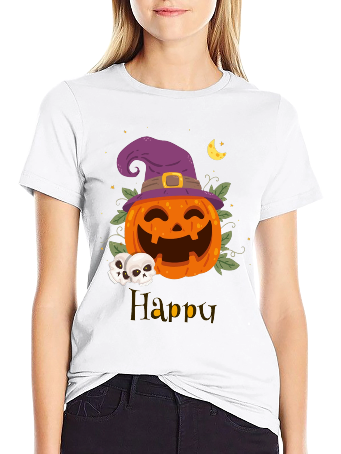 Happy Halloween Pumpkin Witch Hat Graphic T-Shirt