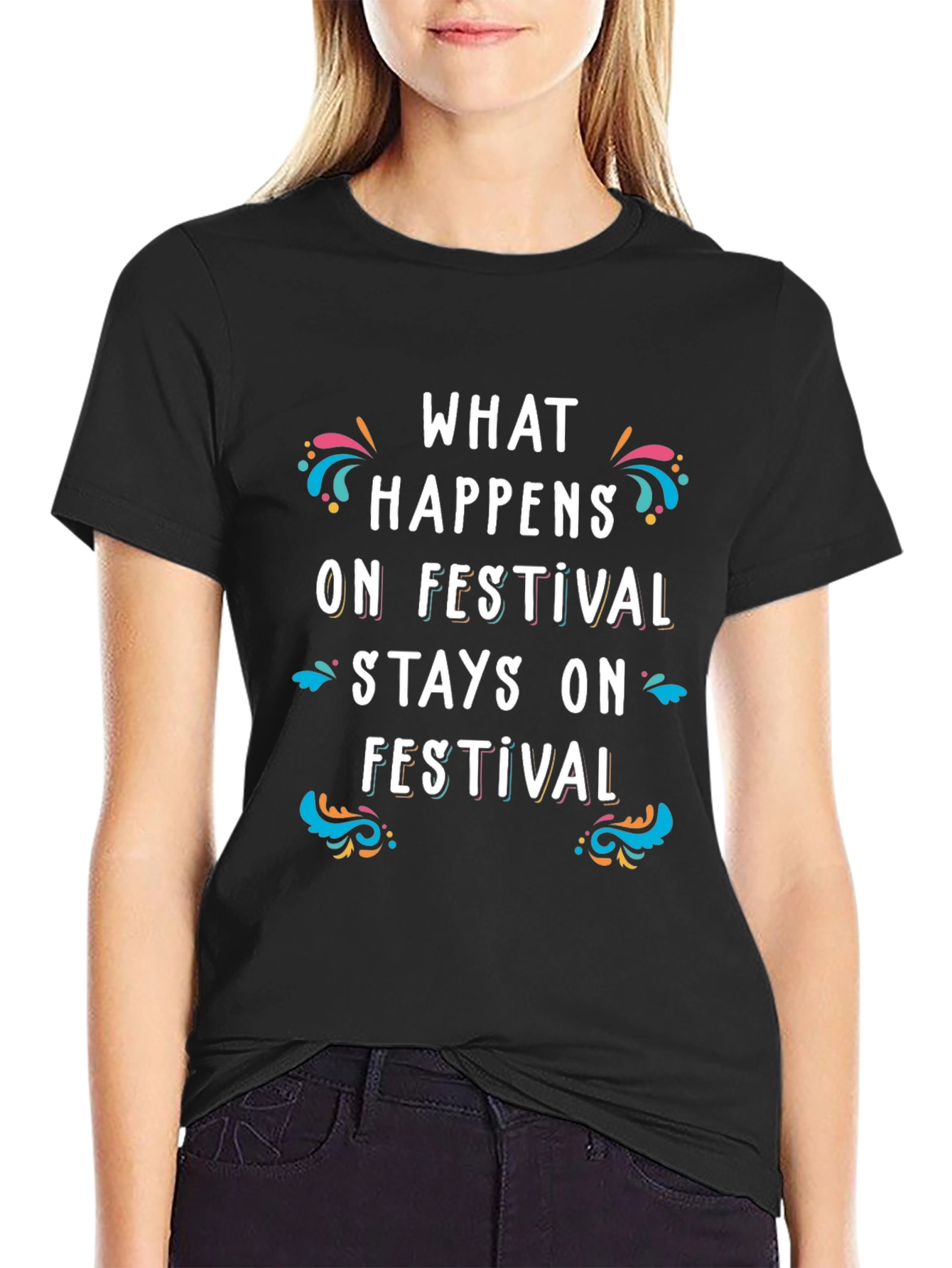 Festival Vibes Black Graphic T-Shirt