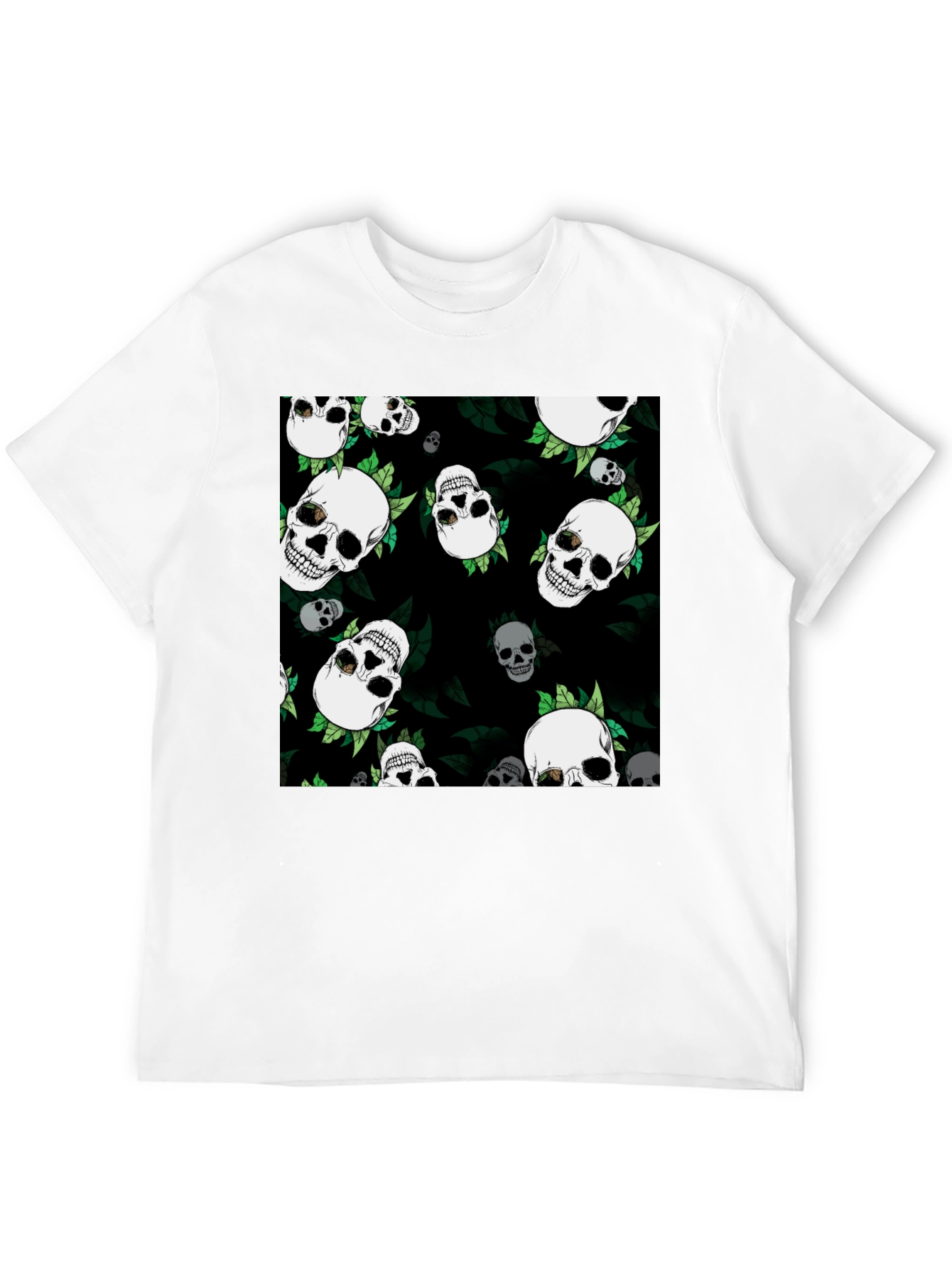 Skull & Leaf Print Black Tee