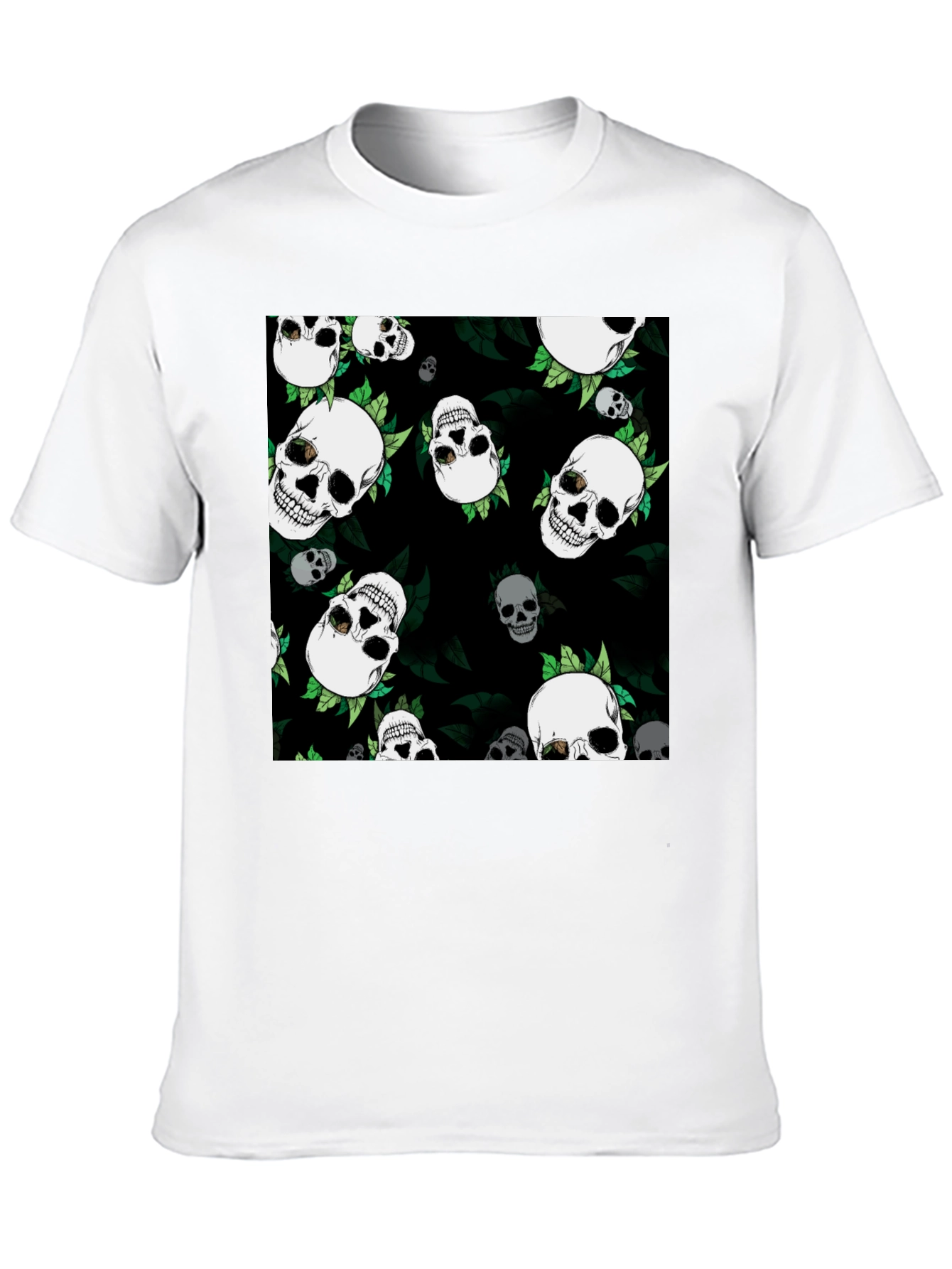 Skull & Leaf Print Black Tee