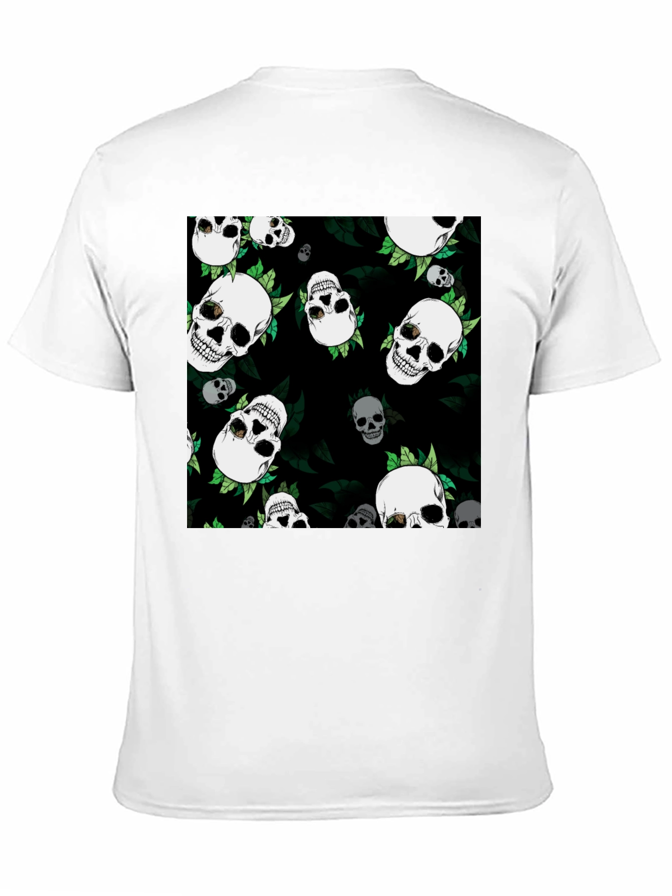 Skull & Leaf Print Black Tee