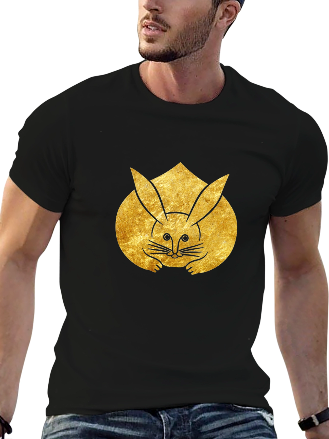 Rabbit Graphic Tee - Unique Gold Design