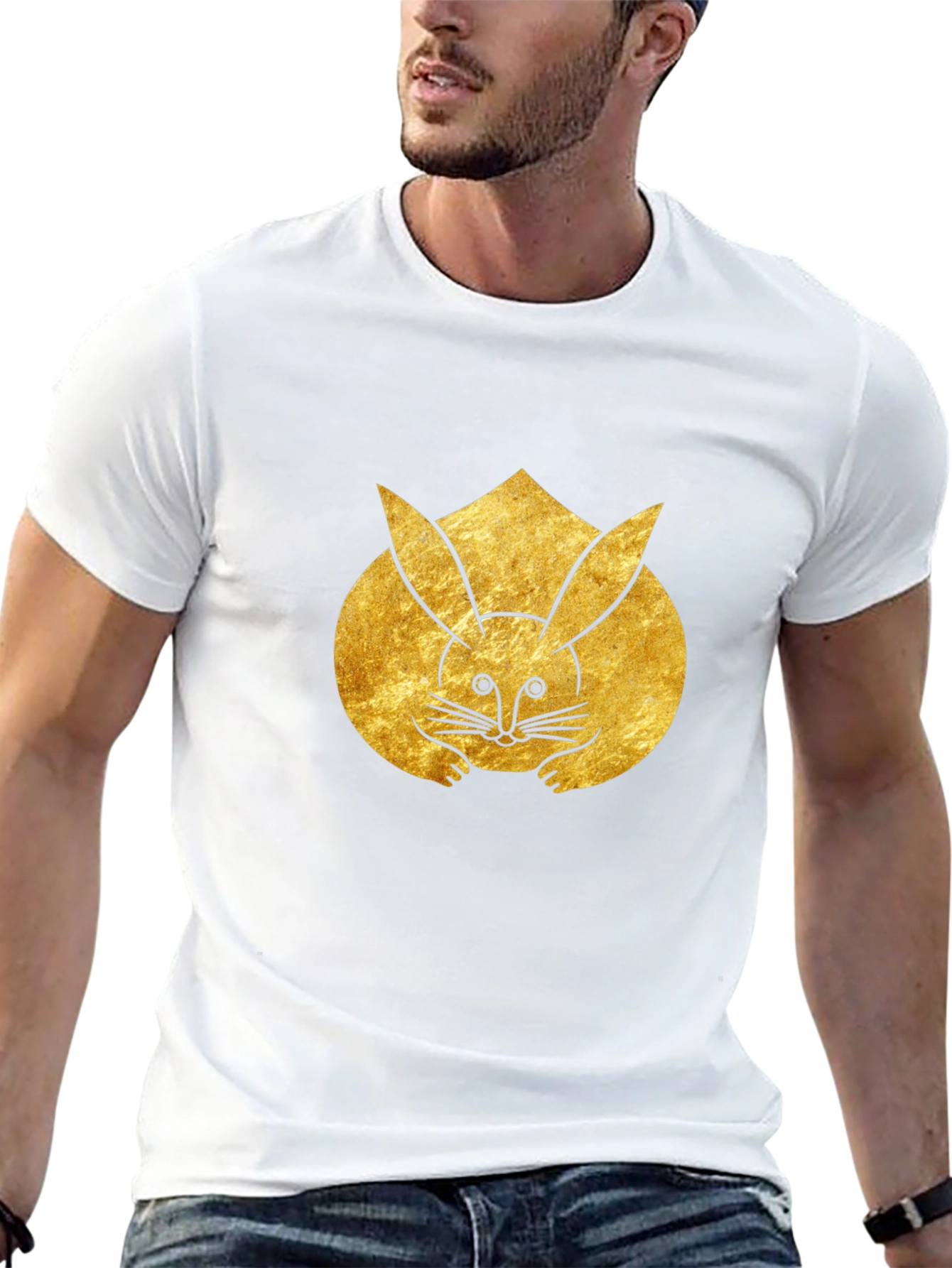Rabbit Graphic Tee - Unique Gold Design