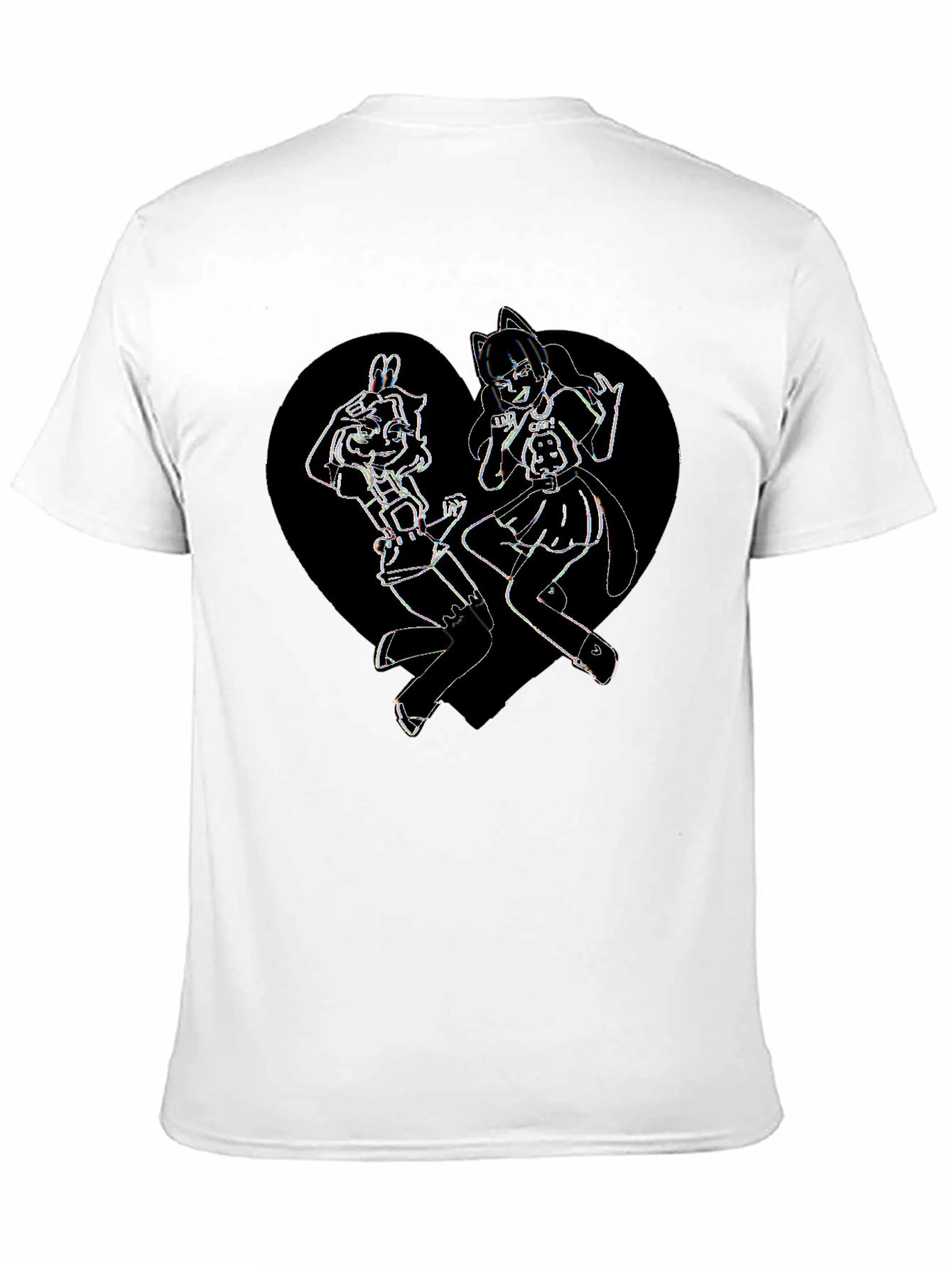 Anime Girl Heart Graphic Tee - Black Cotton Blend