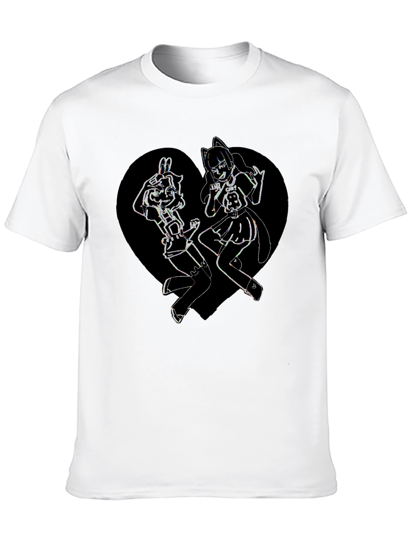 Anime Girl Heart Graphic Tee - Black Cotton Blend