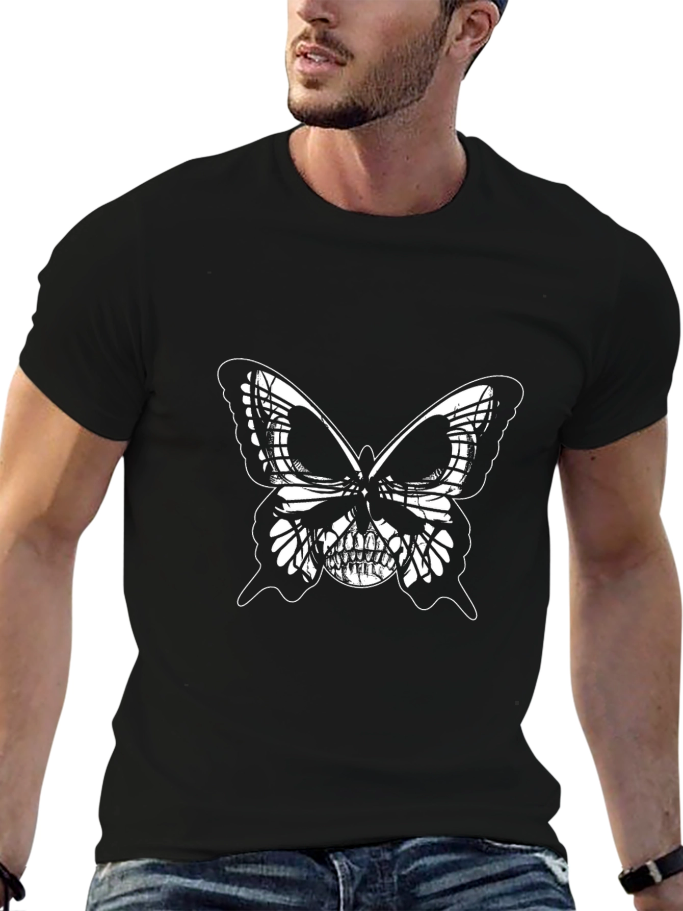 Skull Butterfly Graphic Black T-Shirt