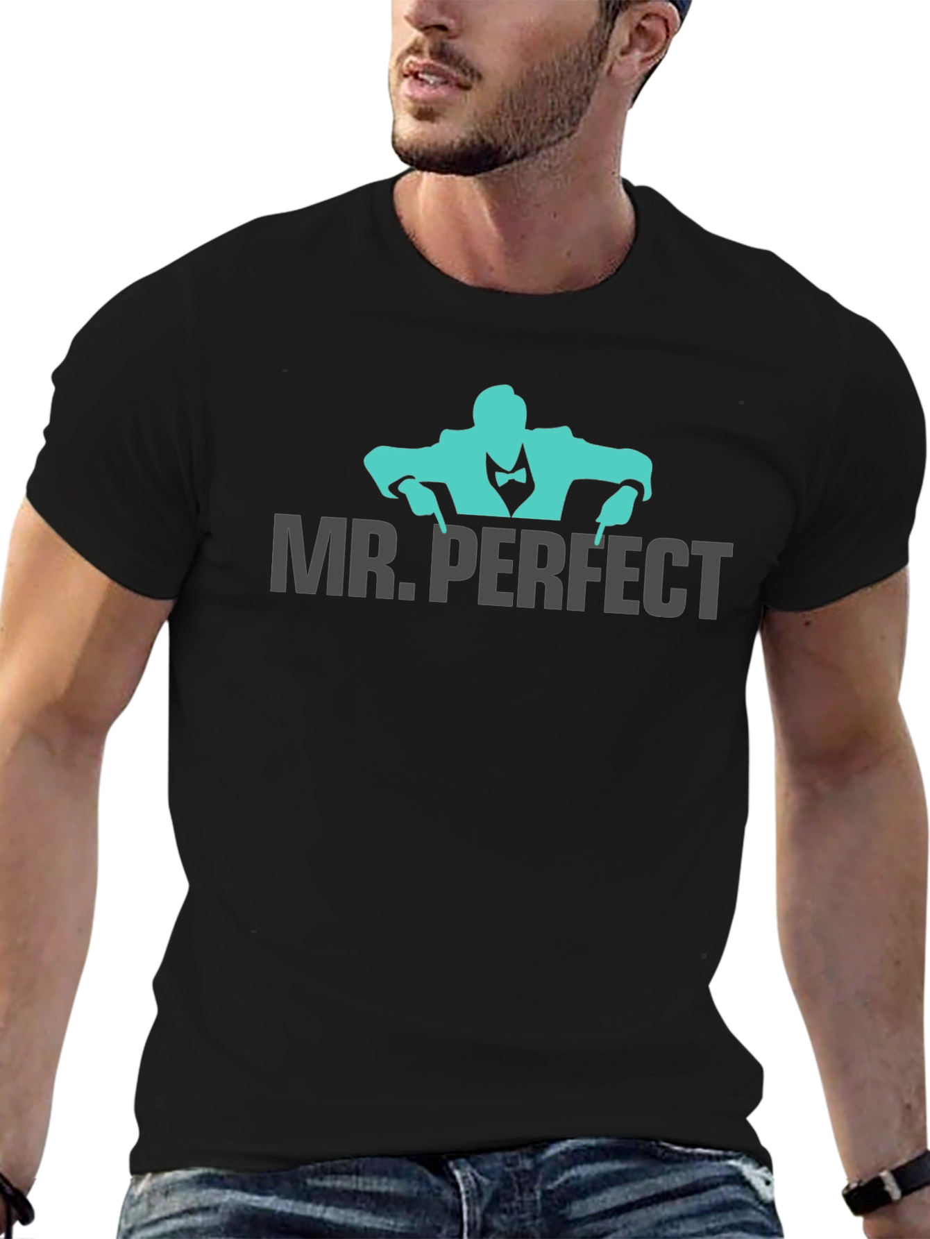 Mr. Perfect Graphic Tee - Black Cotton Blend T-Shirt