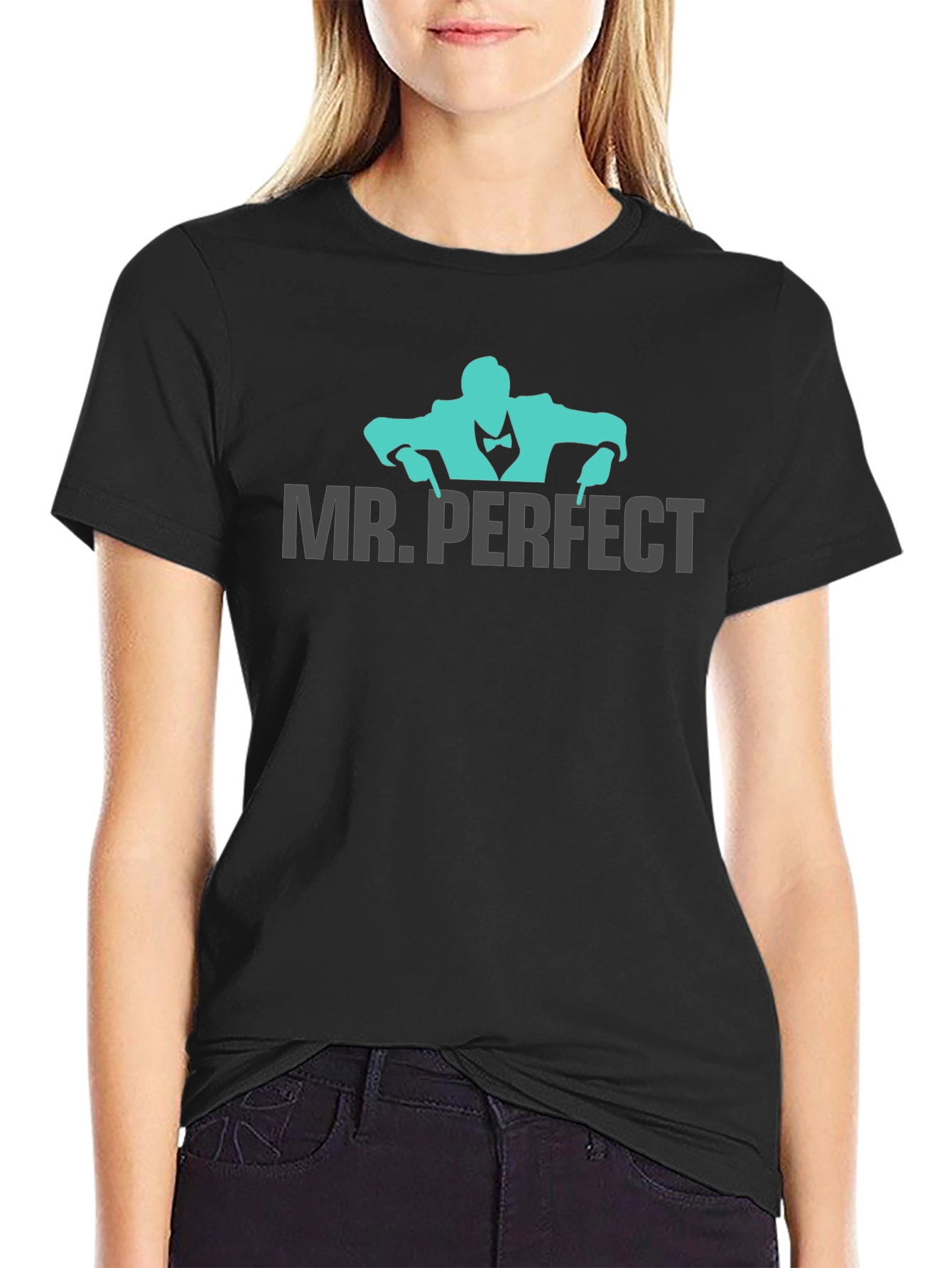 Mr. Perfect Graphic Tee - Black Cotton Blend T-Shirt