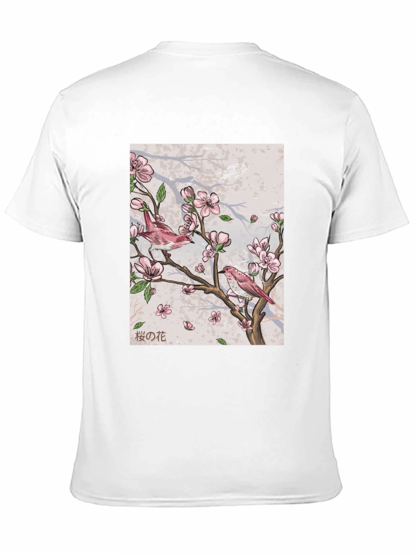 Cherry Blossom Bird Print Black T-Shirt