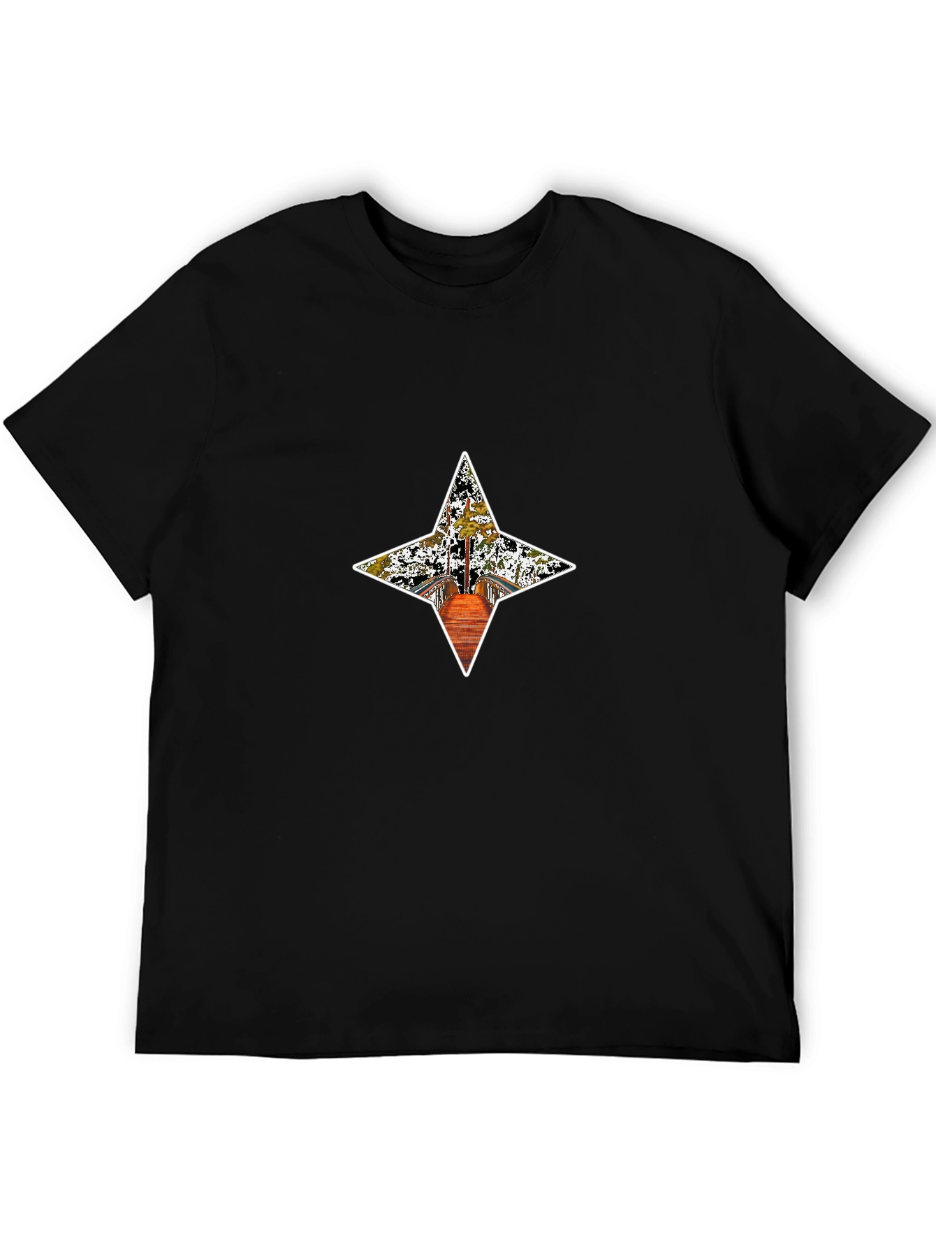 Stylish Black Tee with Star Bridge Graphic