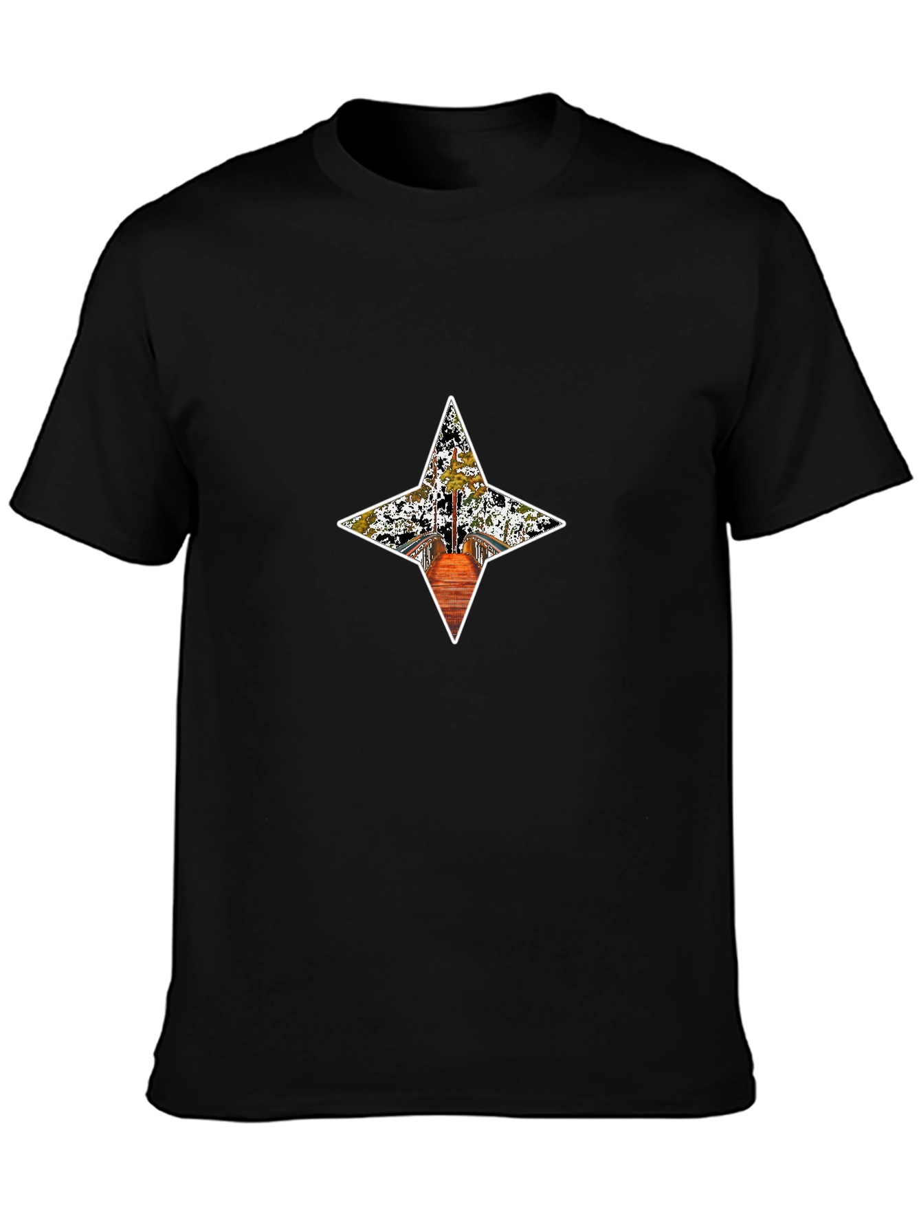 Stylish Black Tee with Star Bridge Graphic