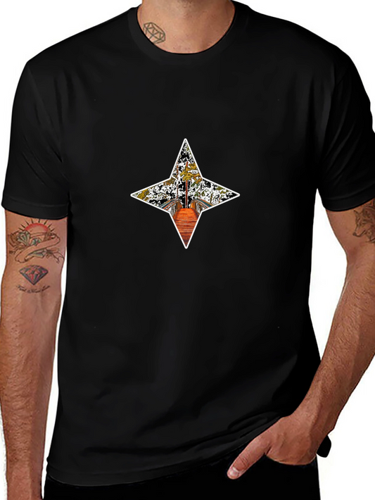 Stylish Black Tee with Star Bridge Graphic