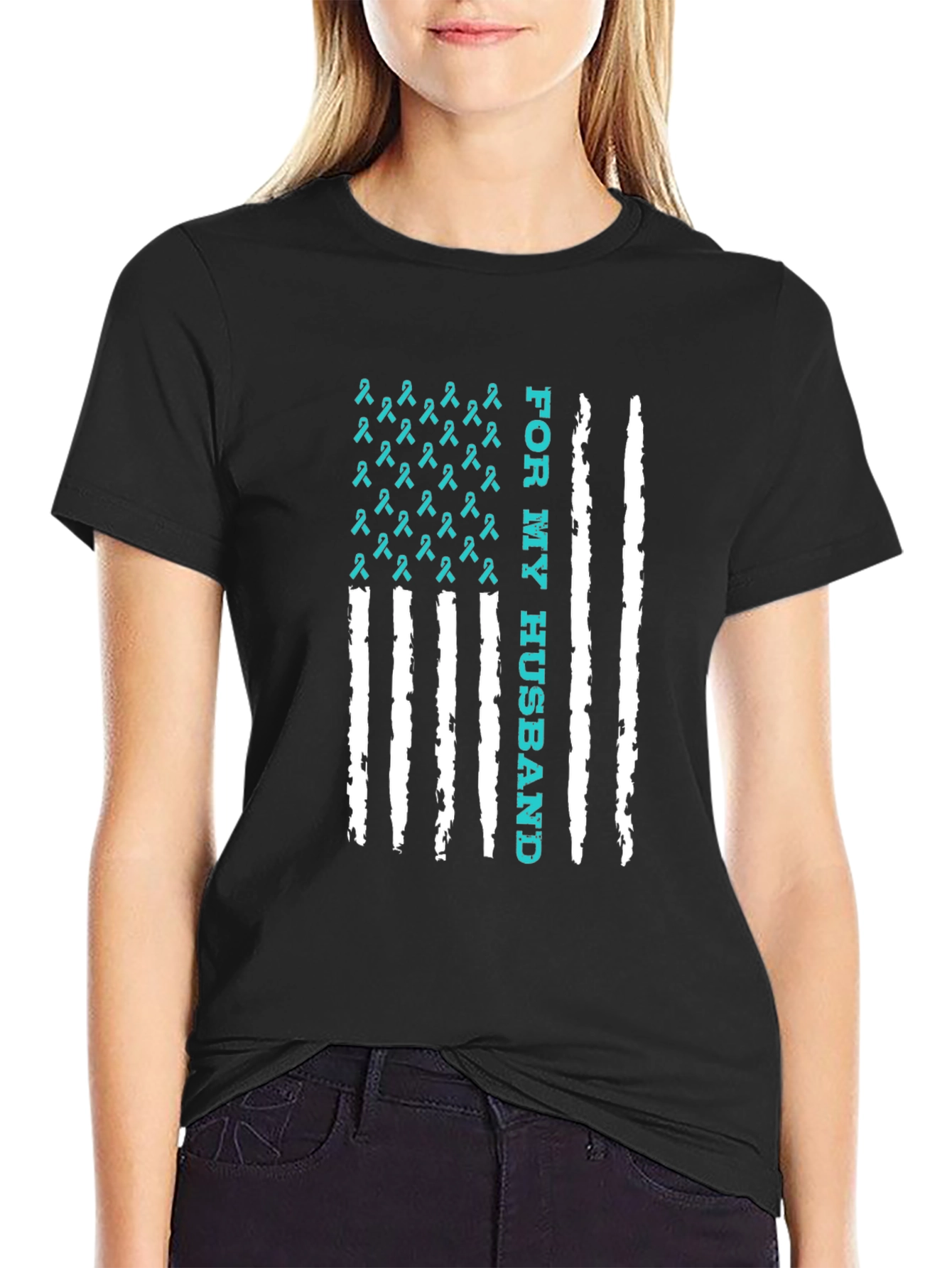 For My Husband Ribbon American Flag Graphic Tee