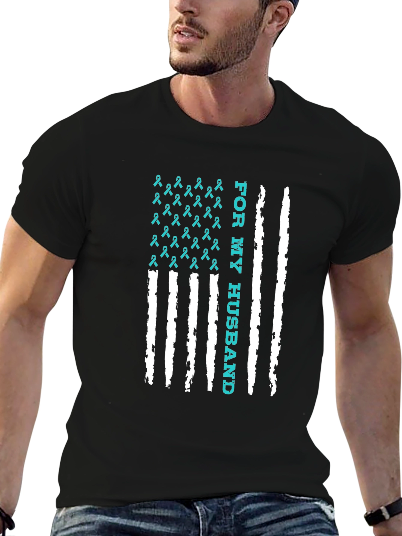 For My Husband Ribbon American Flag Graphic Tee